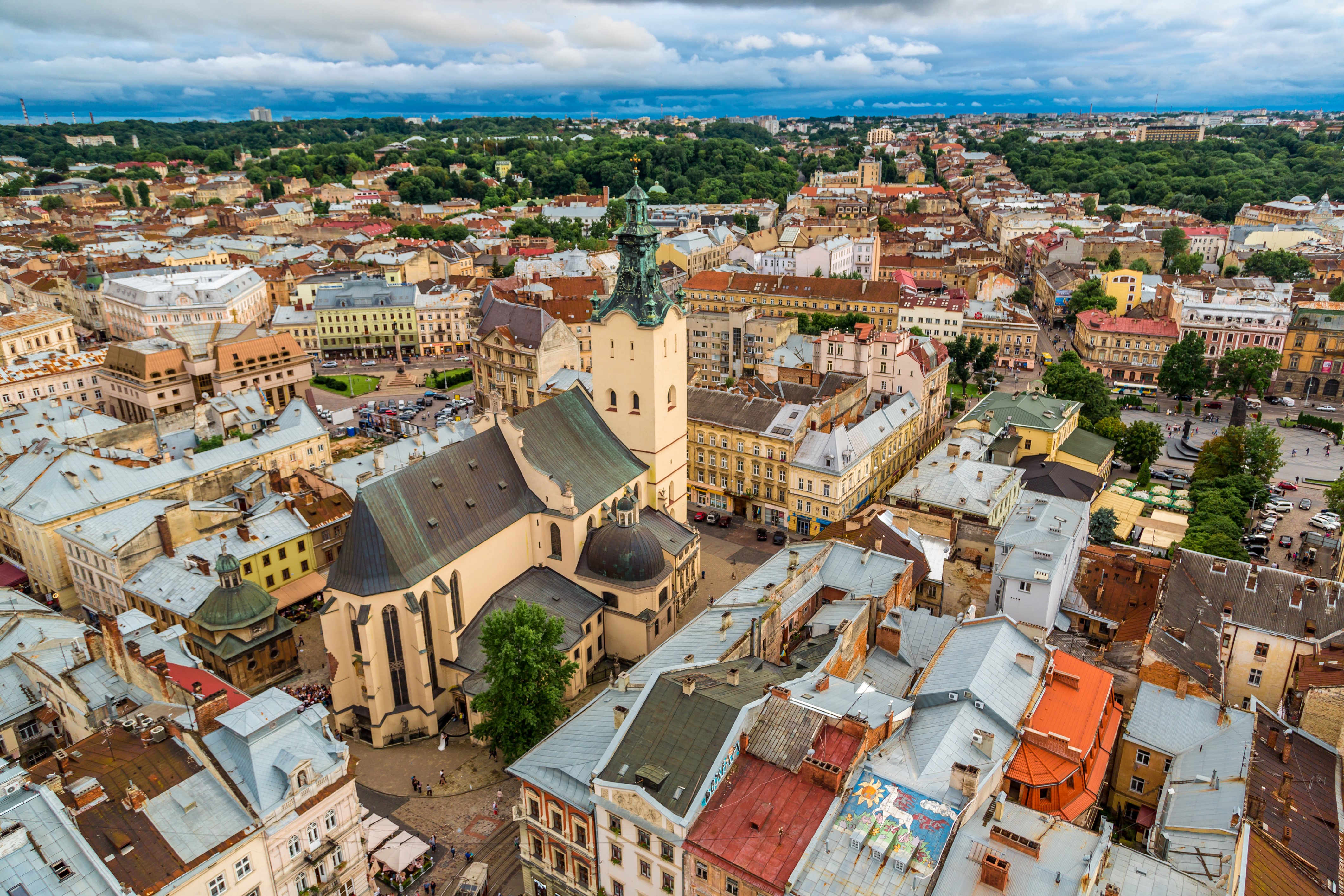 Aerial View of Lviv, Ukraine HD Wallpaper
