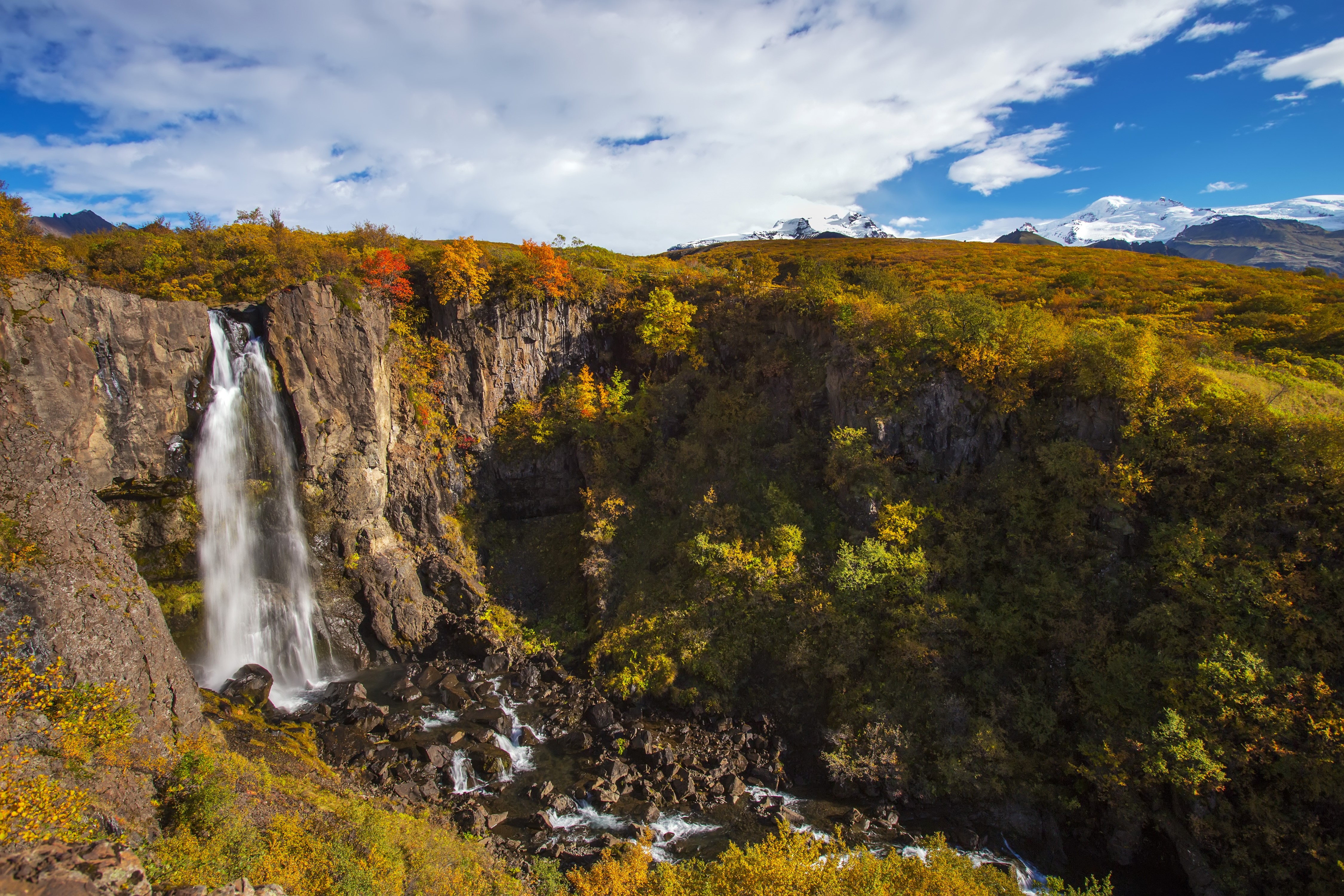 Waterfall in Skaftafell National Park, Iceland during Autumn HD Wallpaper