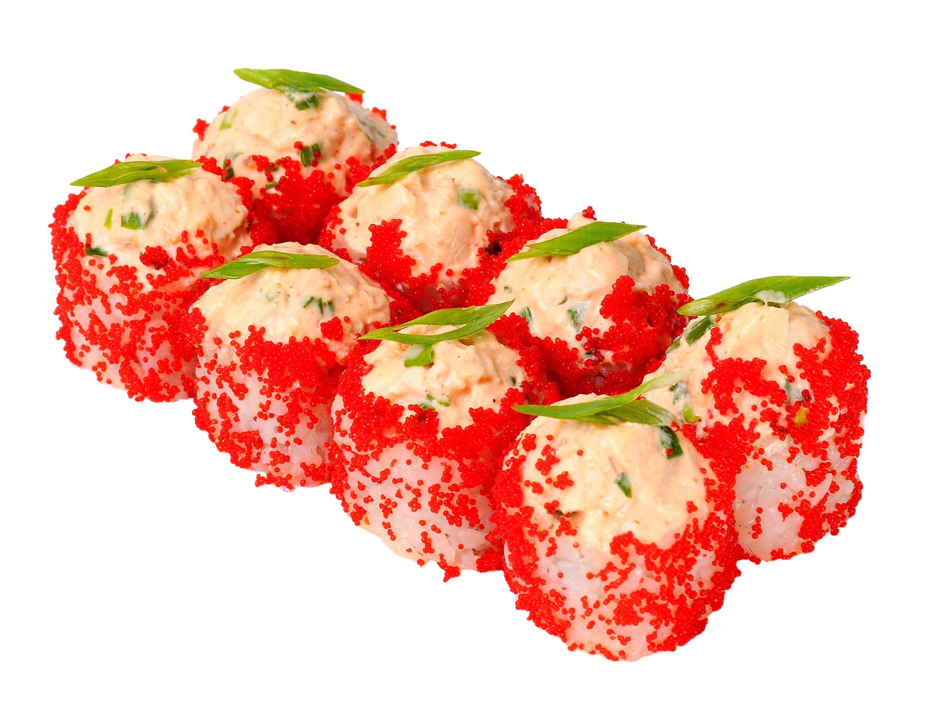 Sushi rolls with red caviar and green garnish HD Wallpaper