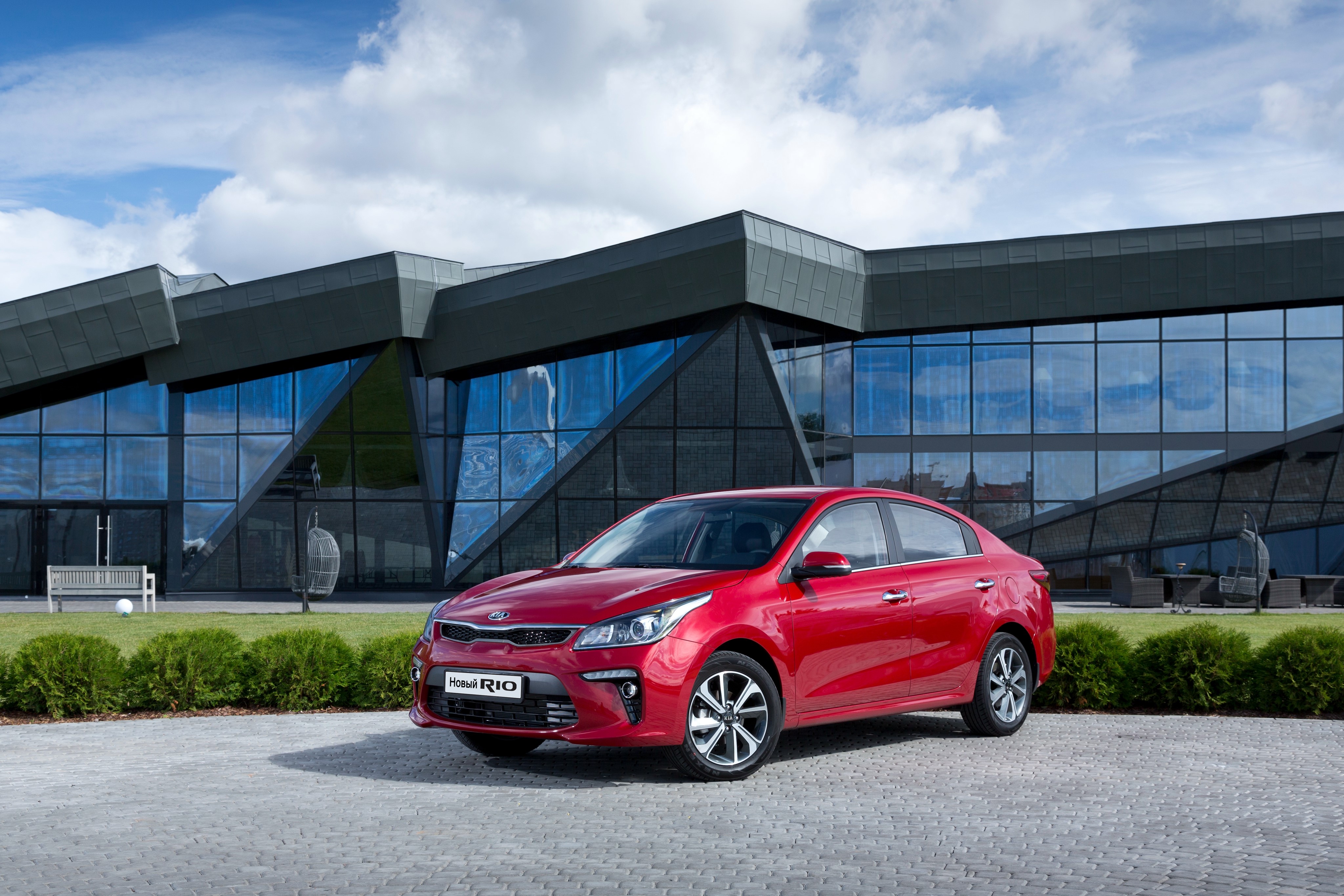 Red 2017 Kia Rio Sedan HD Wallpaper
