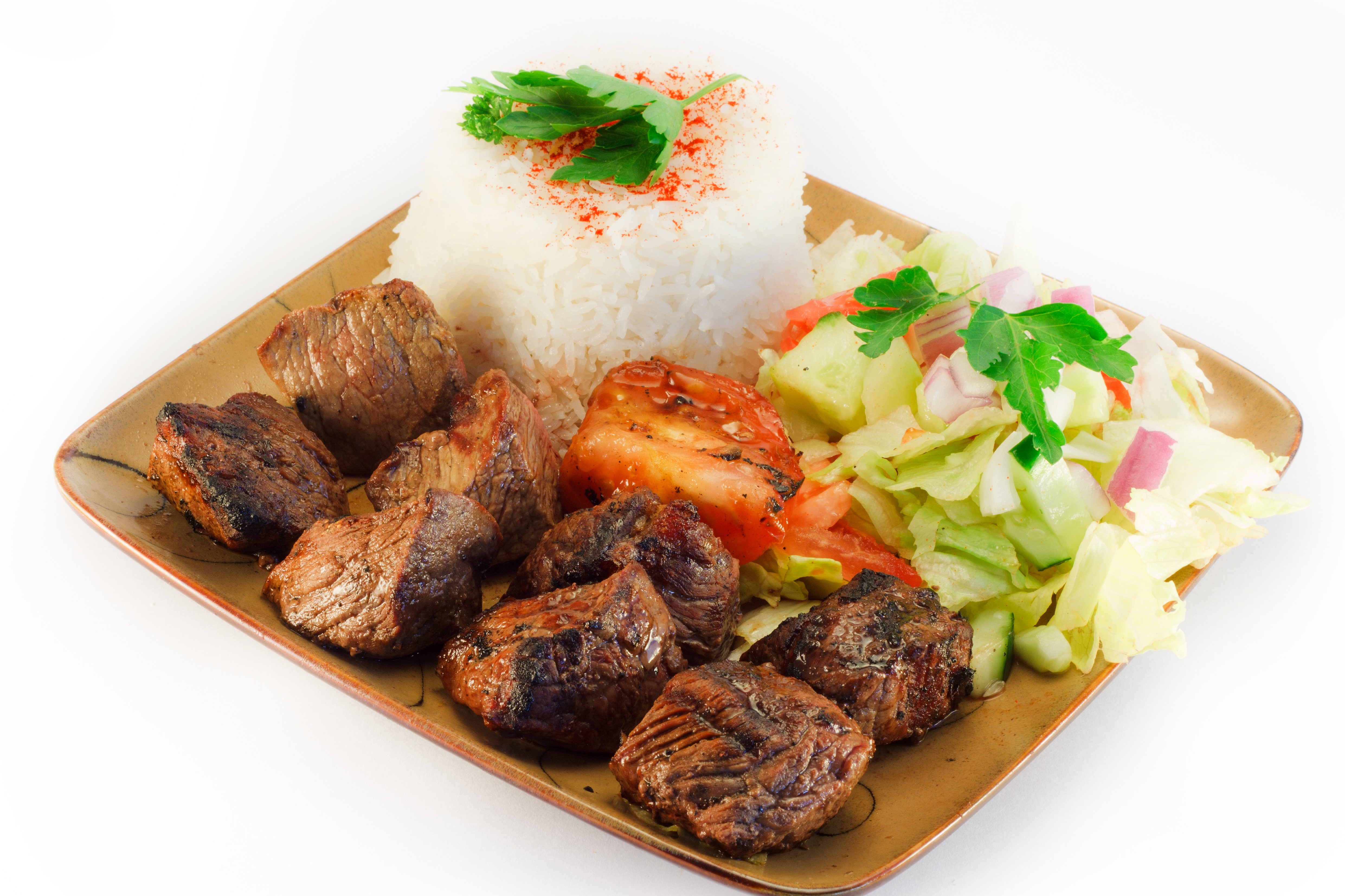 Shashlik with Rice and Salad HD Wallpaper