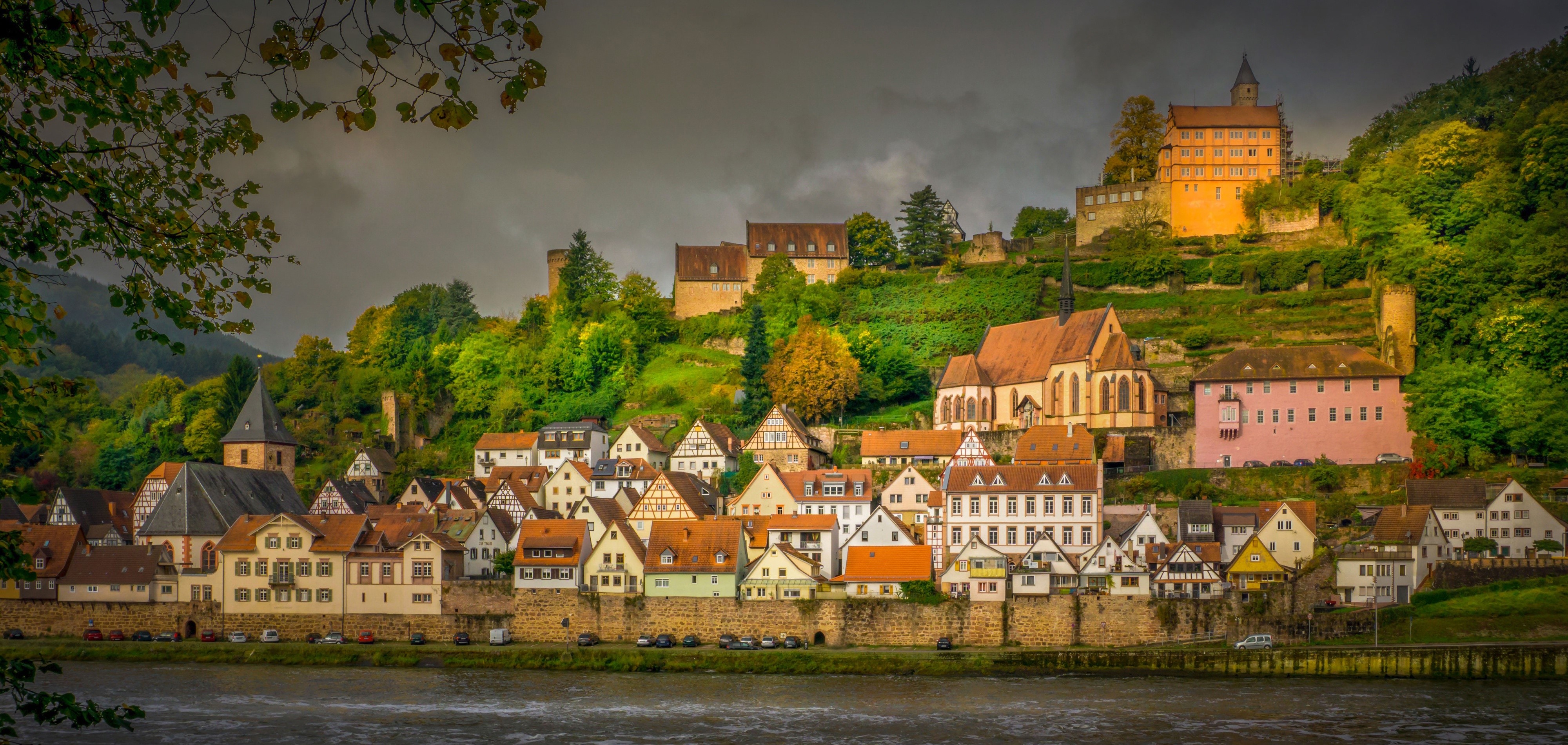 4K Hesse Hirschhorn Houses Germany Coast HD Wallpaper