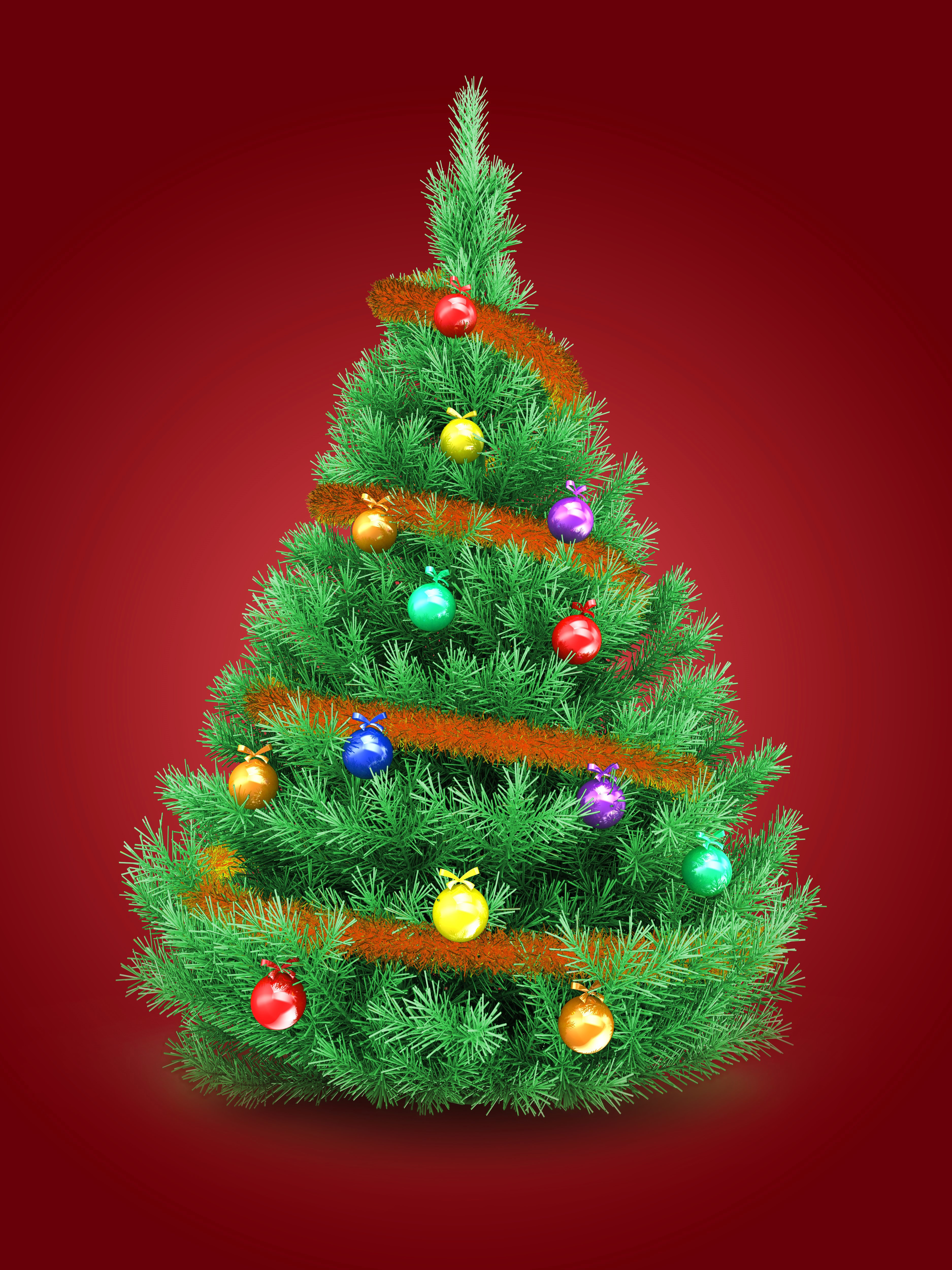 Christmas tree with ornaments and tinsel HD Phone Wallpaper