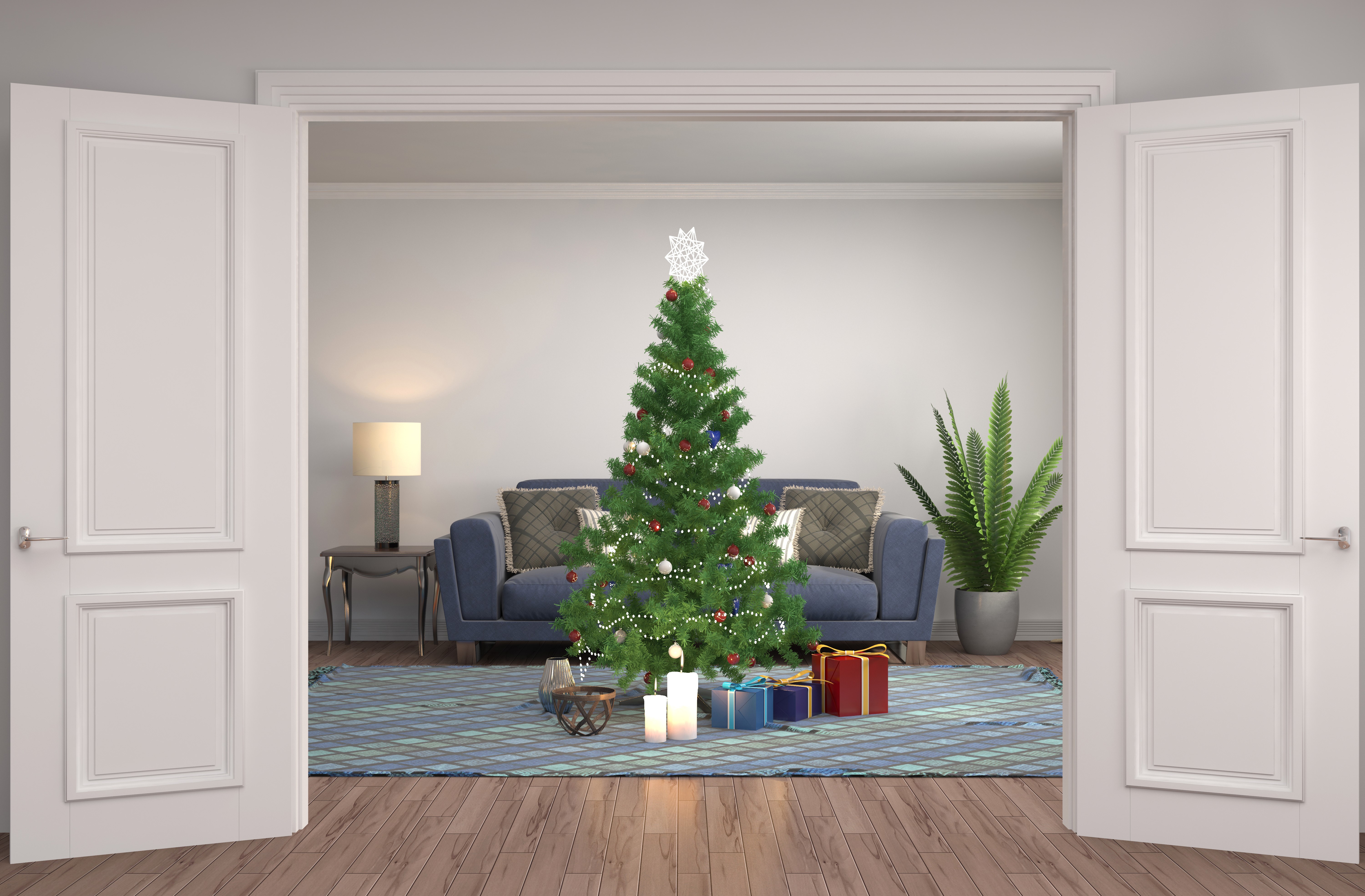 Christmas Interior Design with Tree and Gifts HD Wallpaper