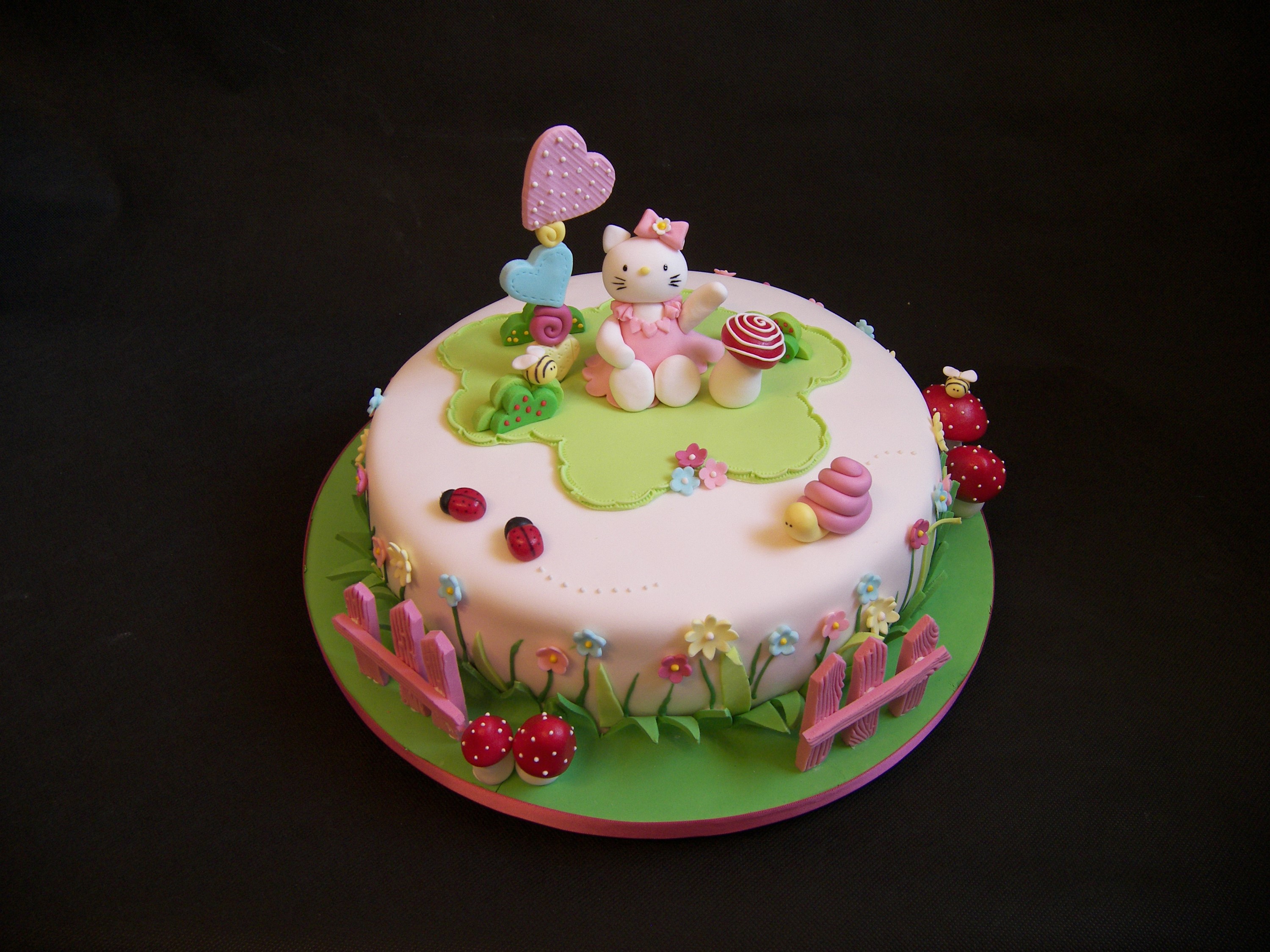 Hello Kitty Garden Cake with Ladybugs and Mushrooms HD Wallpaper