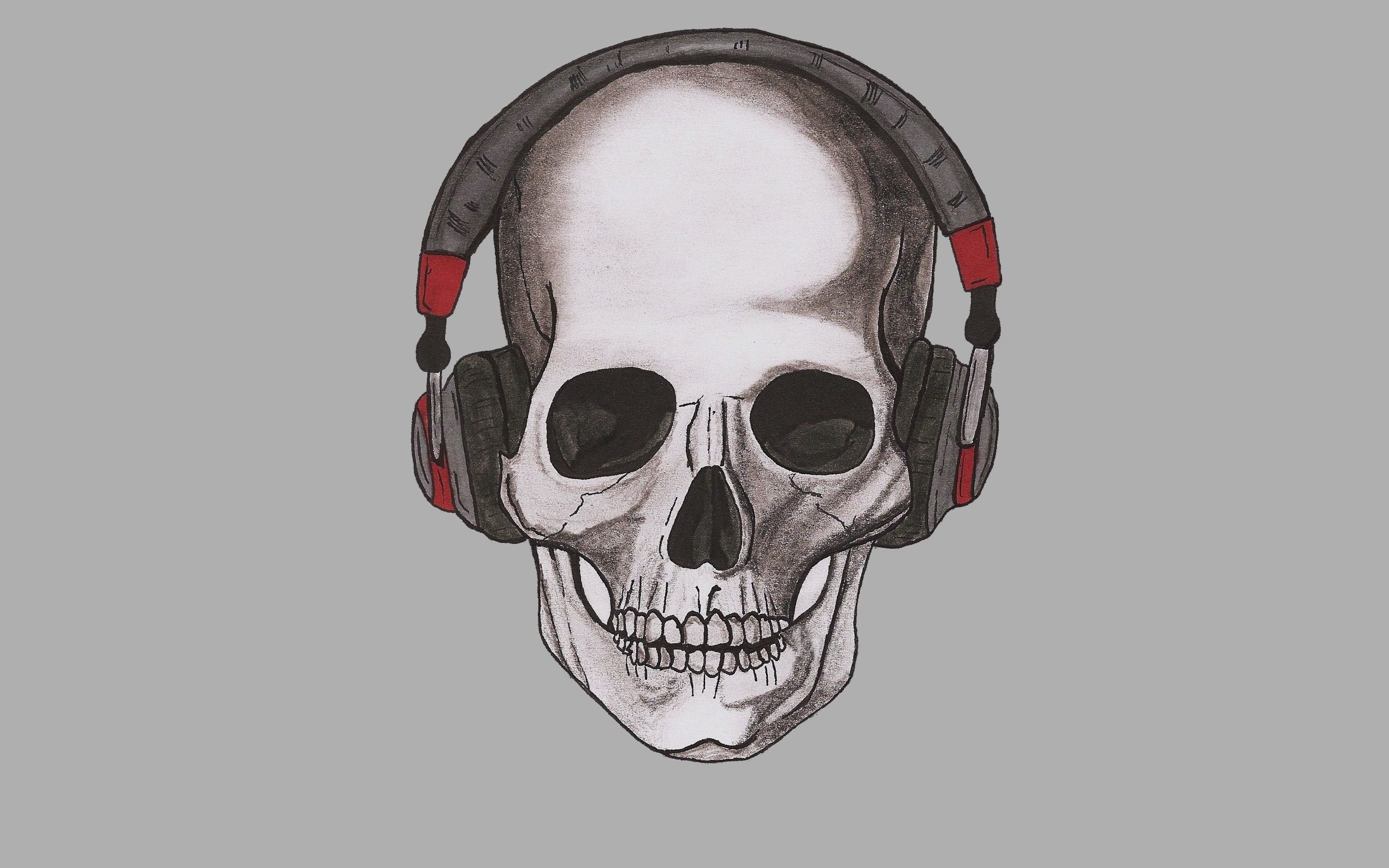 Skull wearing headphones on gray background HD Wallpaper