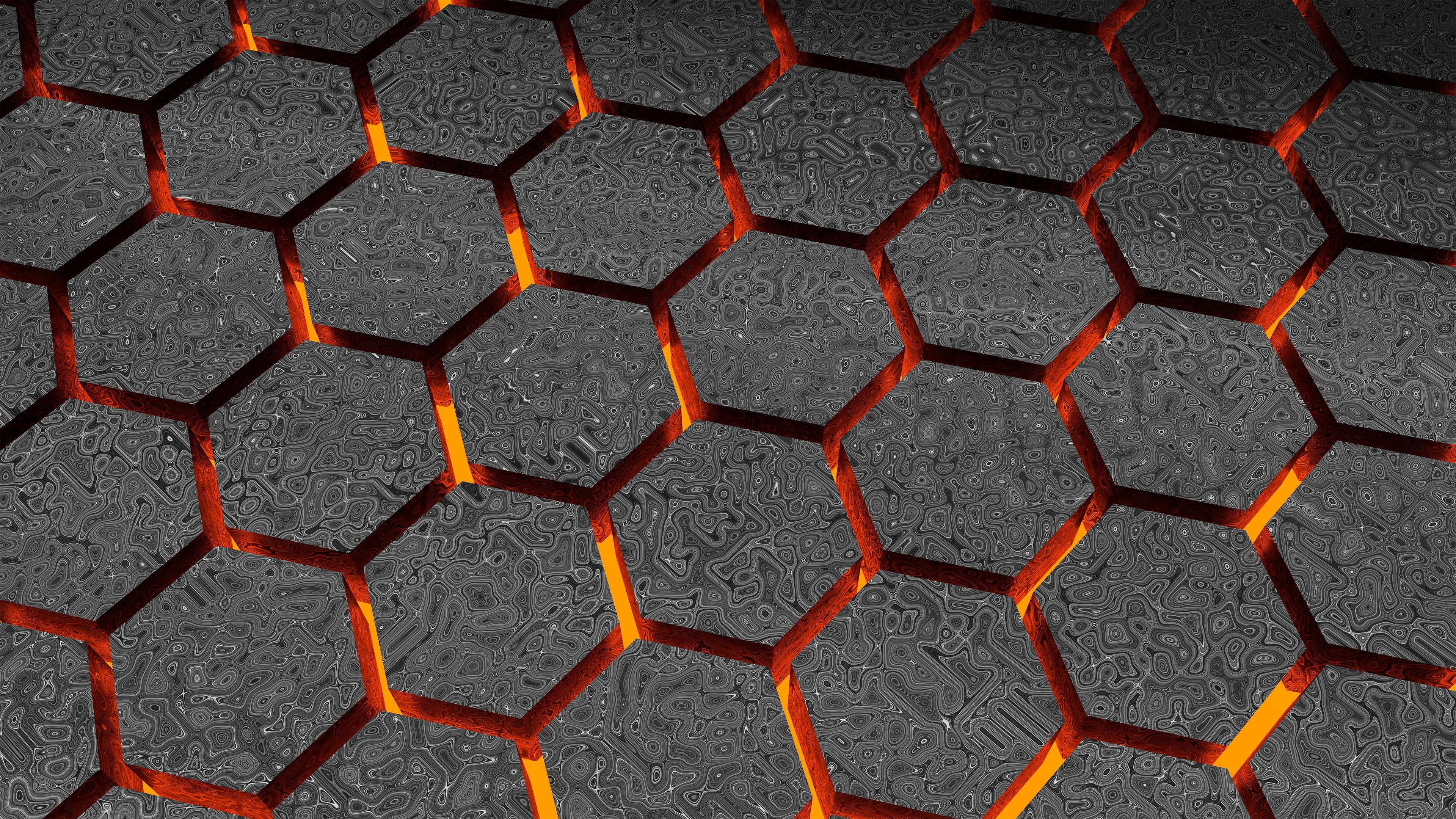 Hexagonal Texture with Orange Glow HD Wallpaper