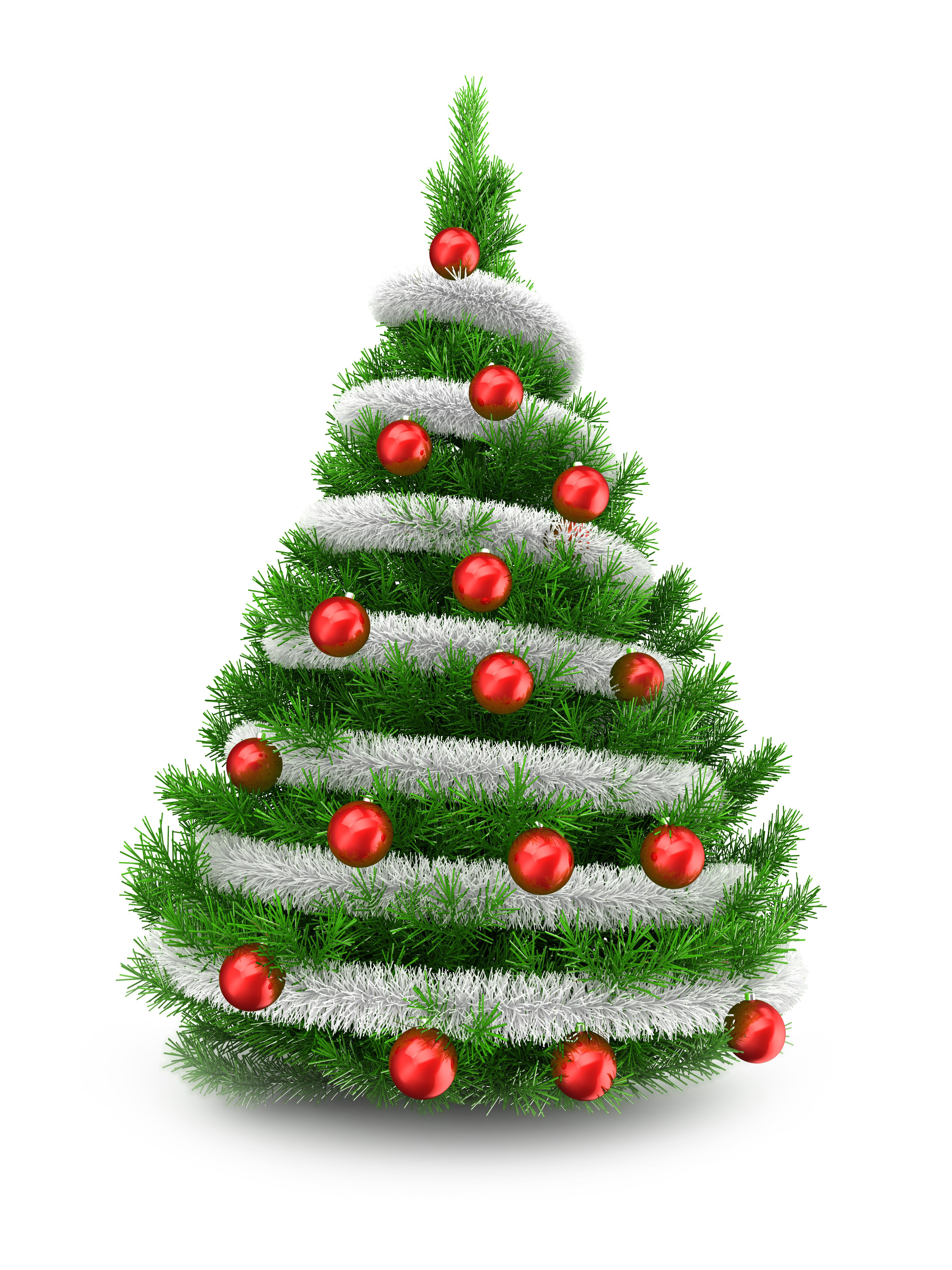Decorated Christmas tree with red ornaments and tinsel HD Phone Wallpaper