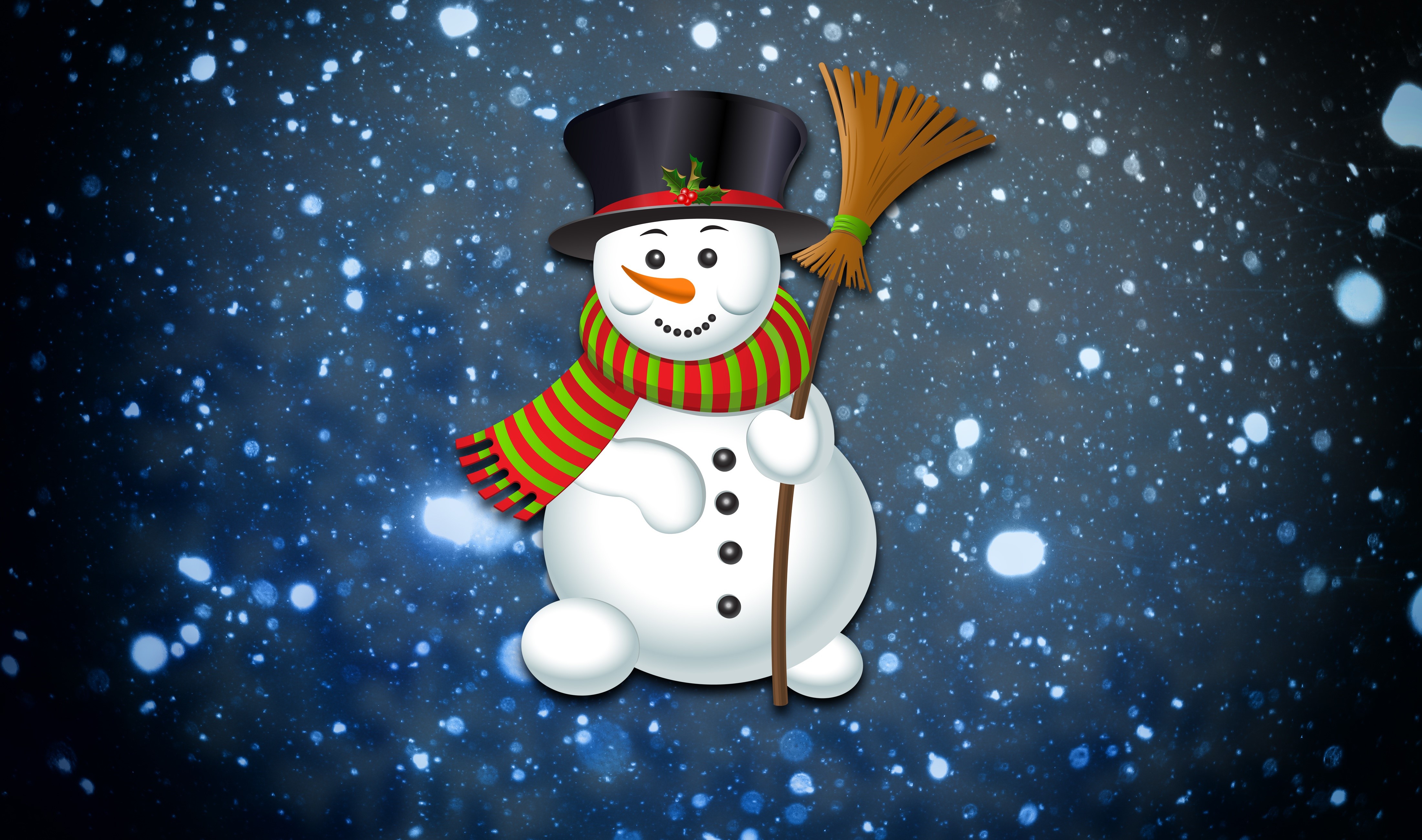 Snowman with Top Hat and Broom HD Wallpaper