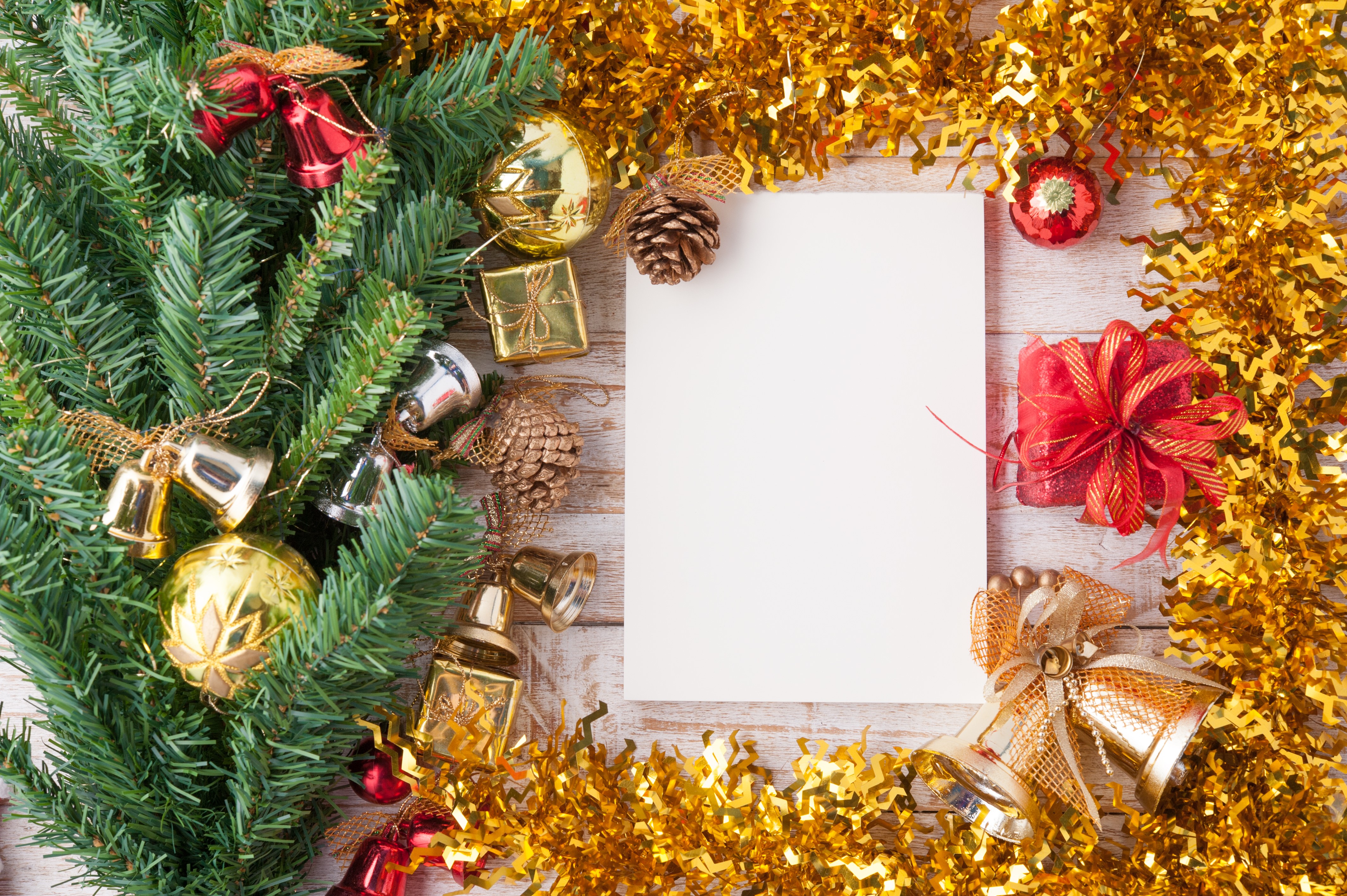 Christmas Decorations with Blank Greeting Card HD Wallpaper