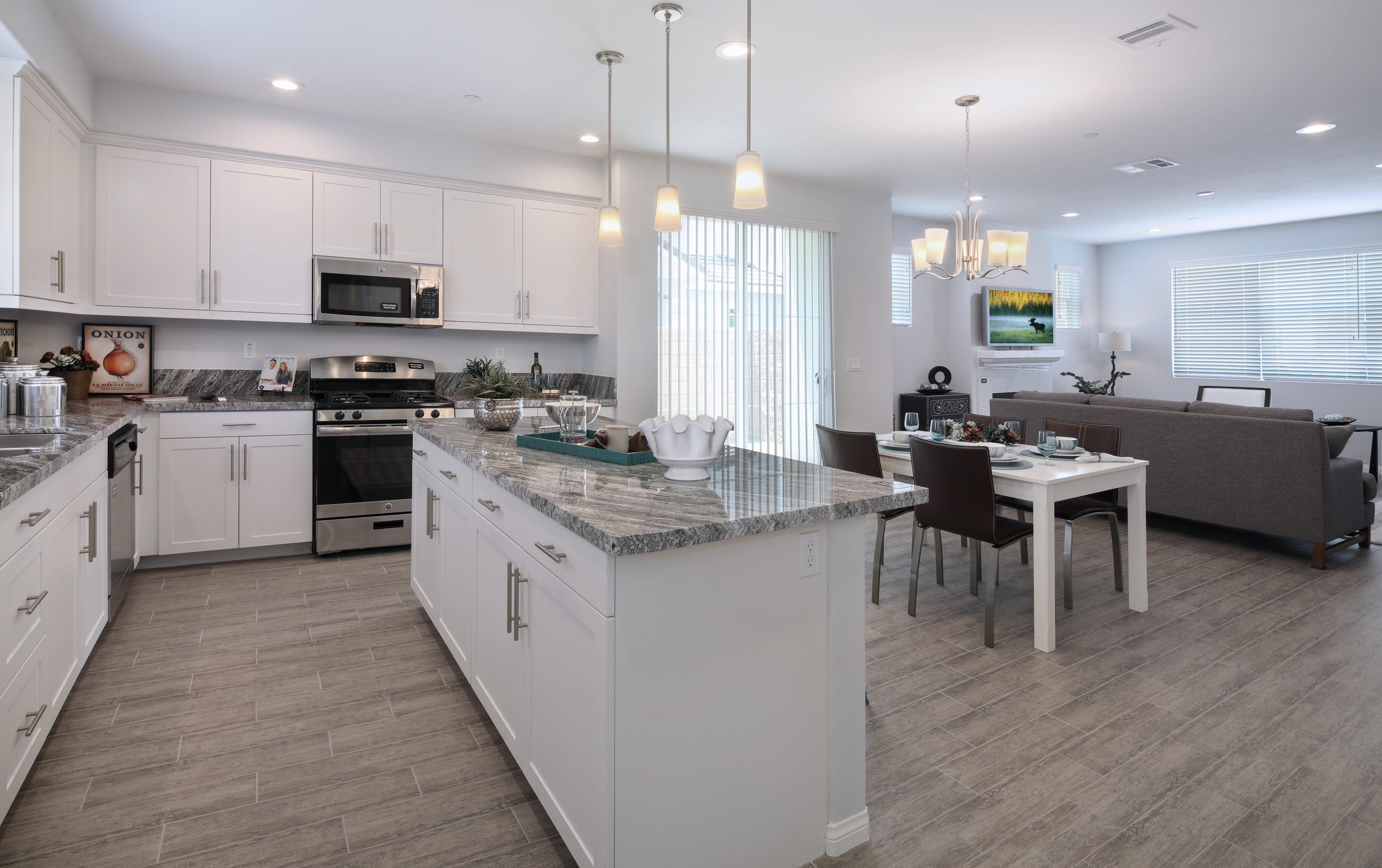Modern Kitchen and Living Area Interior Design HD Wallpaper
