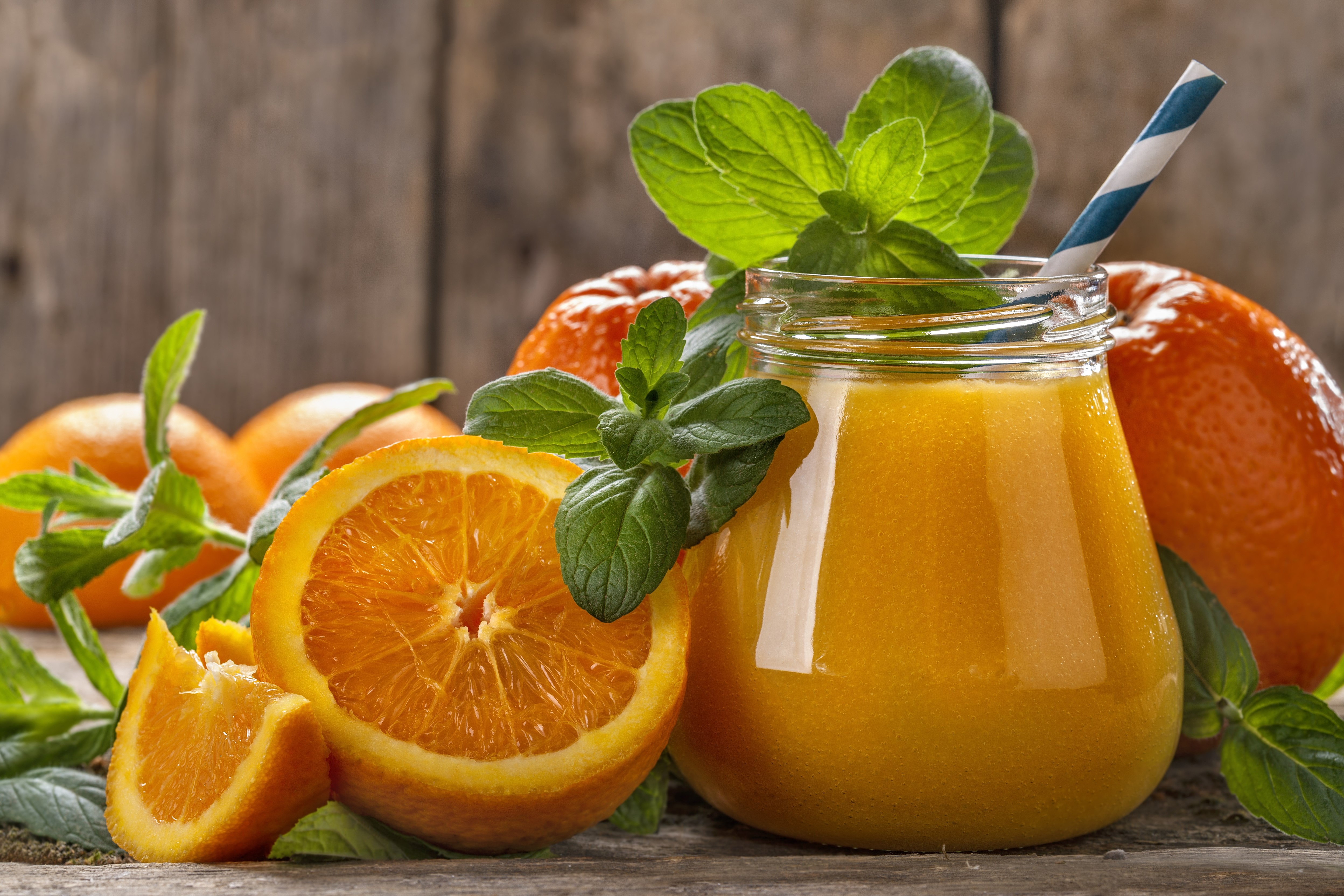 Orange Juice in a Jar with Oranges and Mint HD Wallpaper