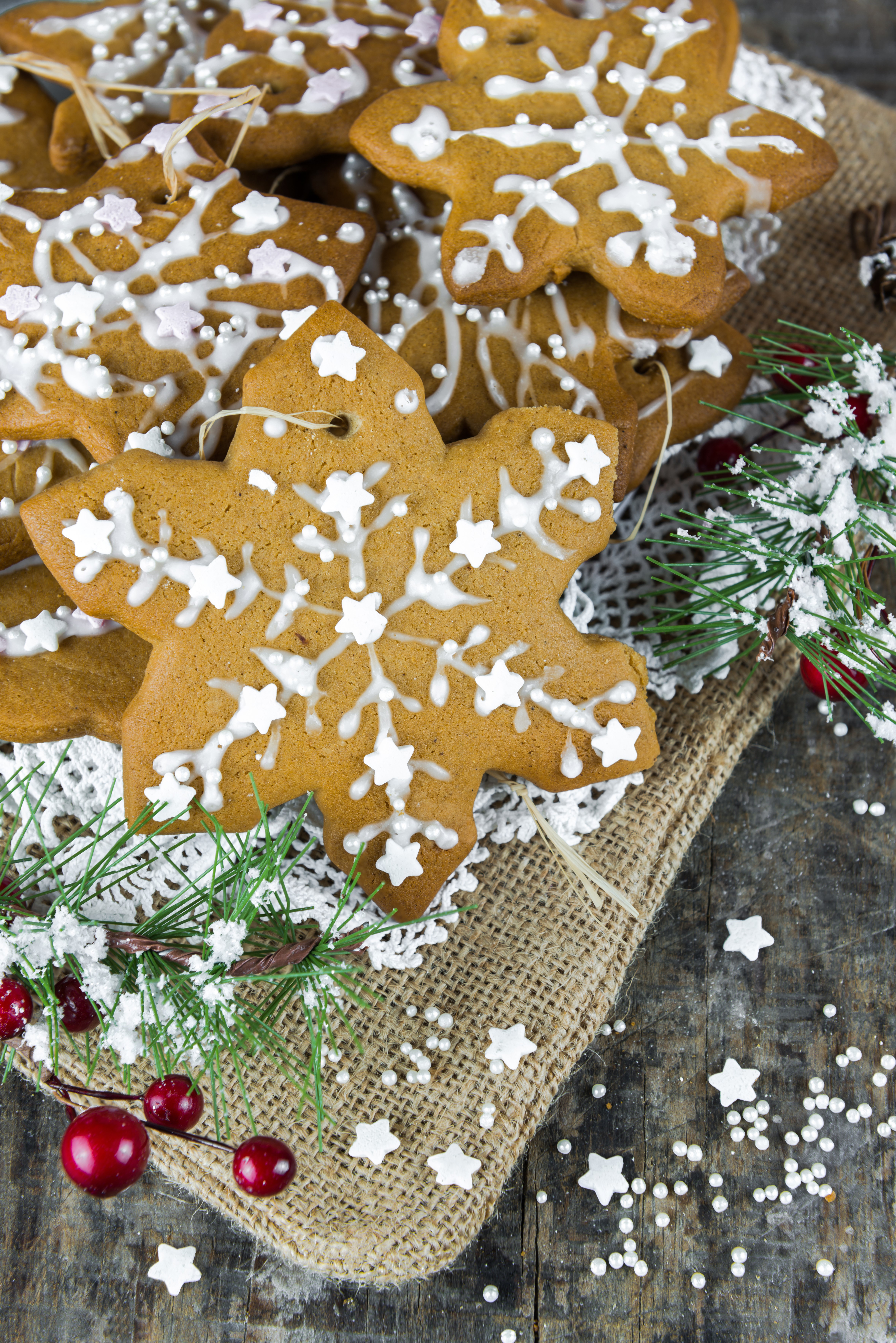 Christmas snowflake cookies with icing and sprinkles HD Phone Wallpaper
