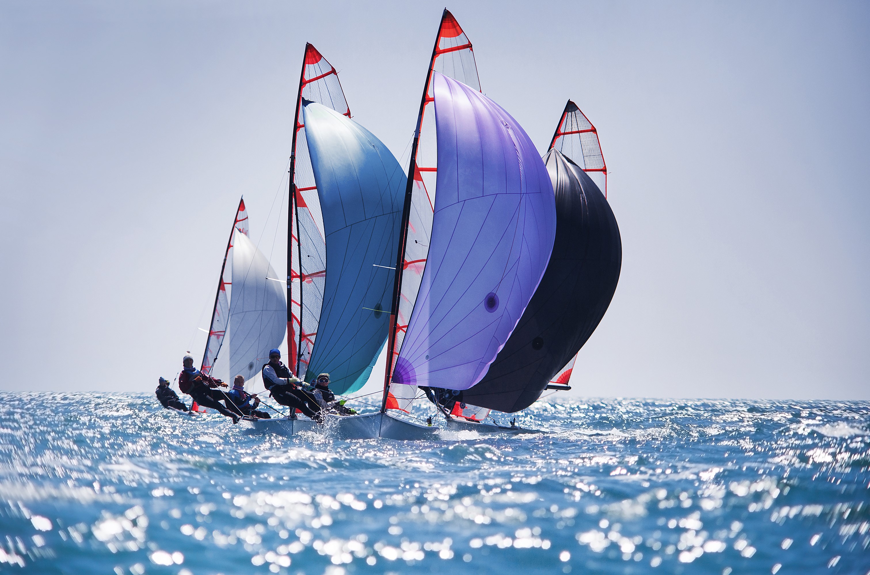 Sailboats racing on a sunny day HD Wallpaper