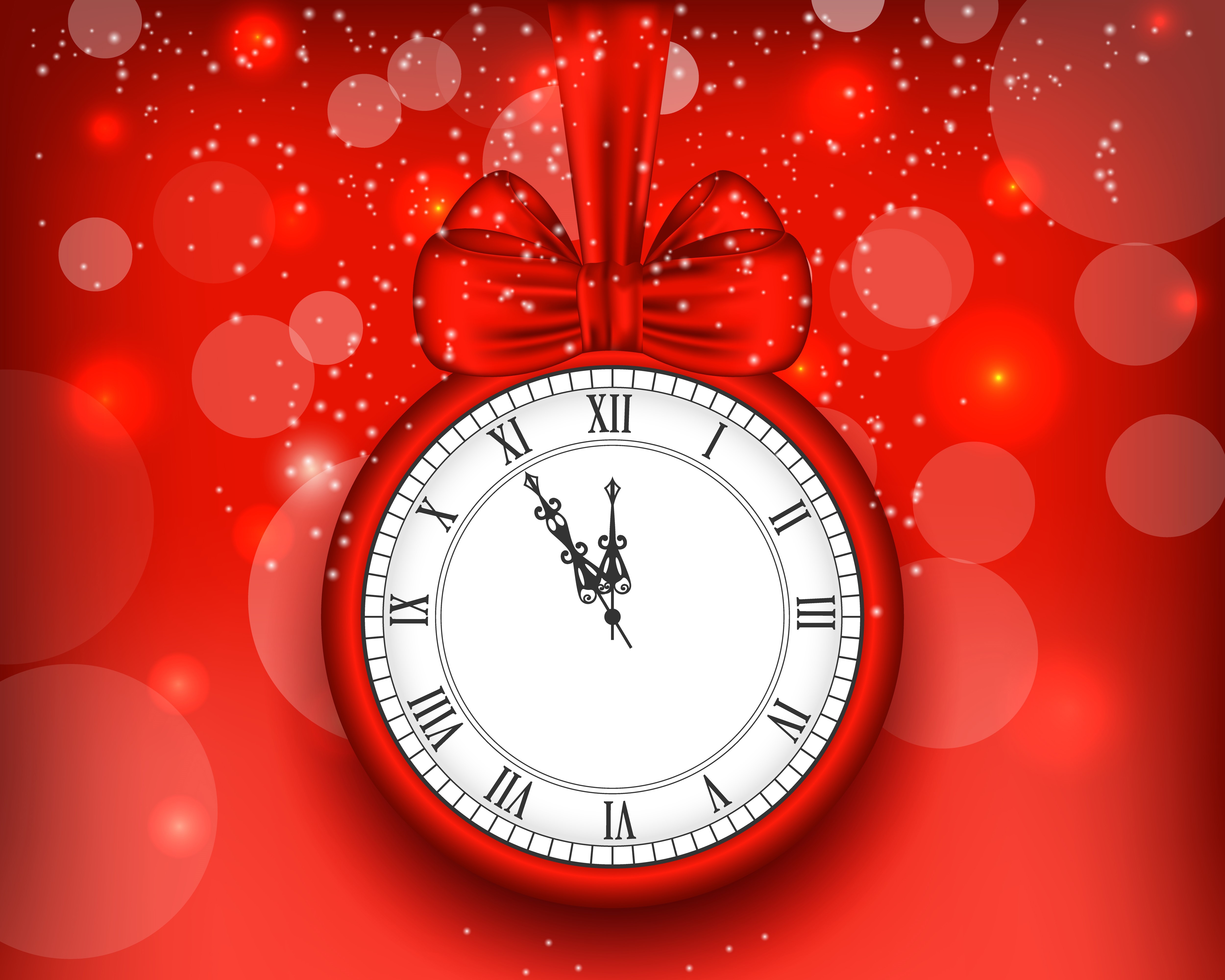 Christmas Clock with Red Bow HD Wallpaper
