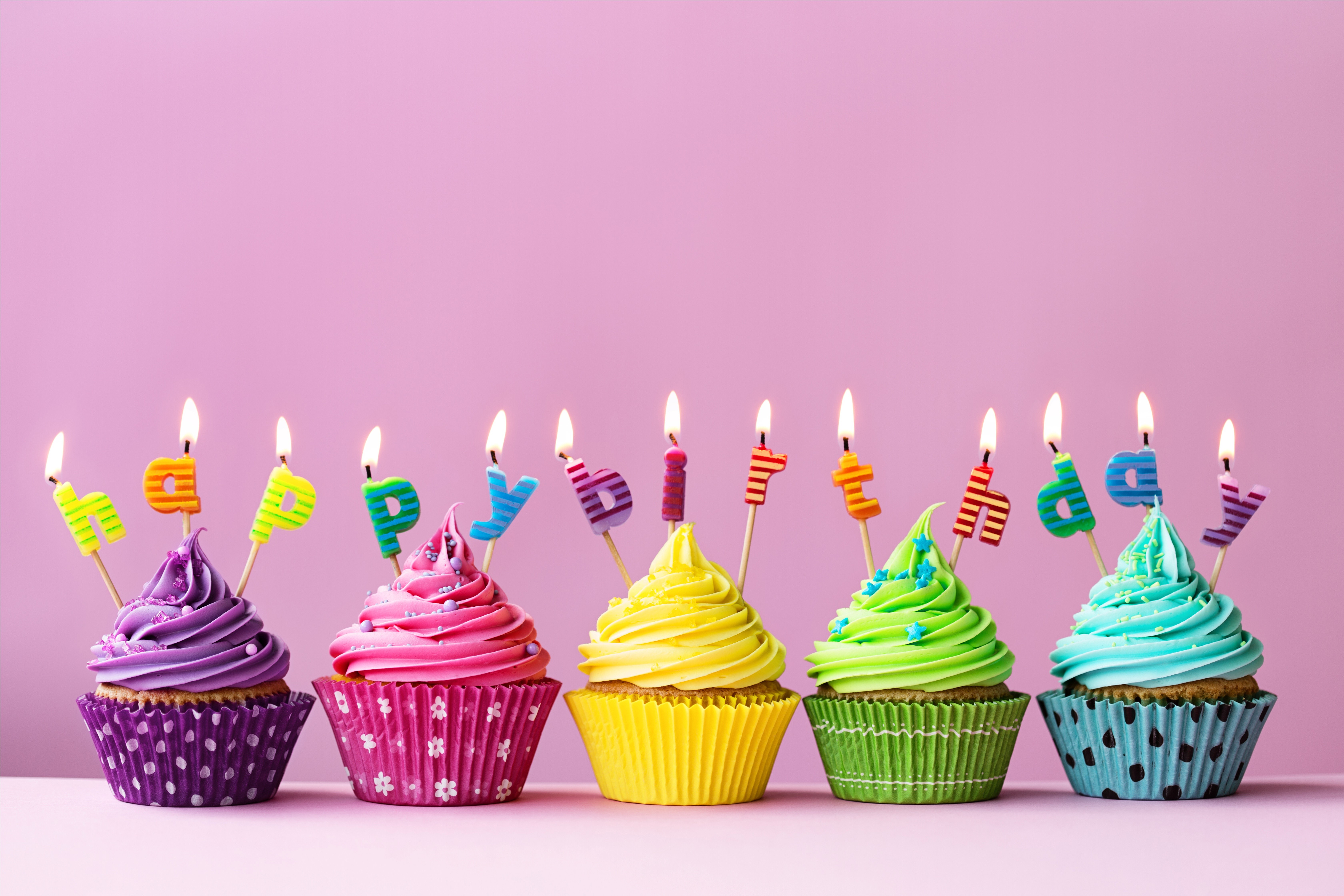 Happy Birthday Cupcakes with Candles HD Wallpaper