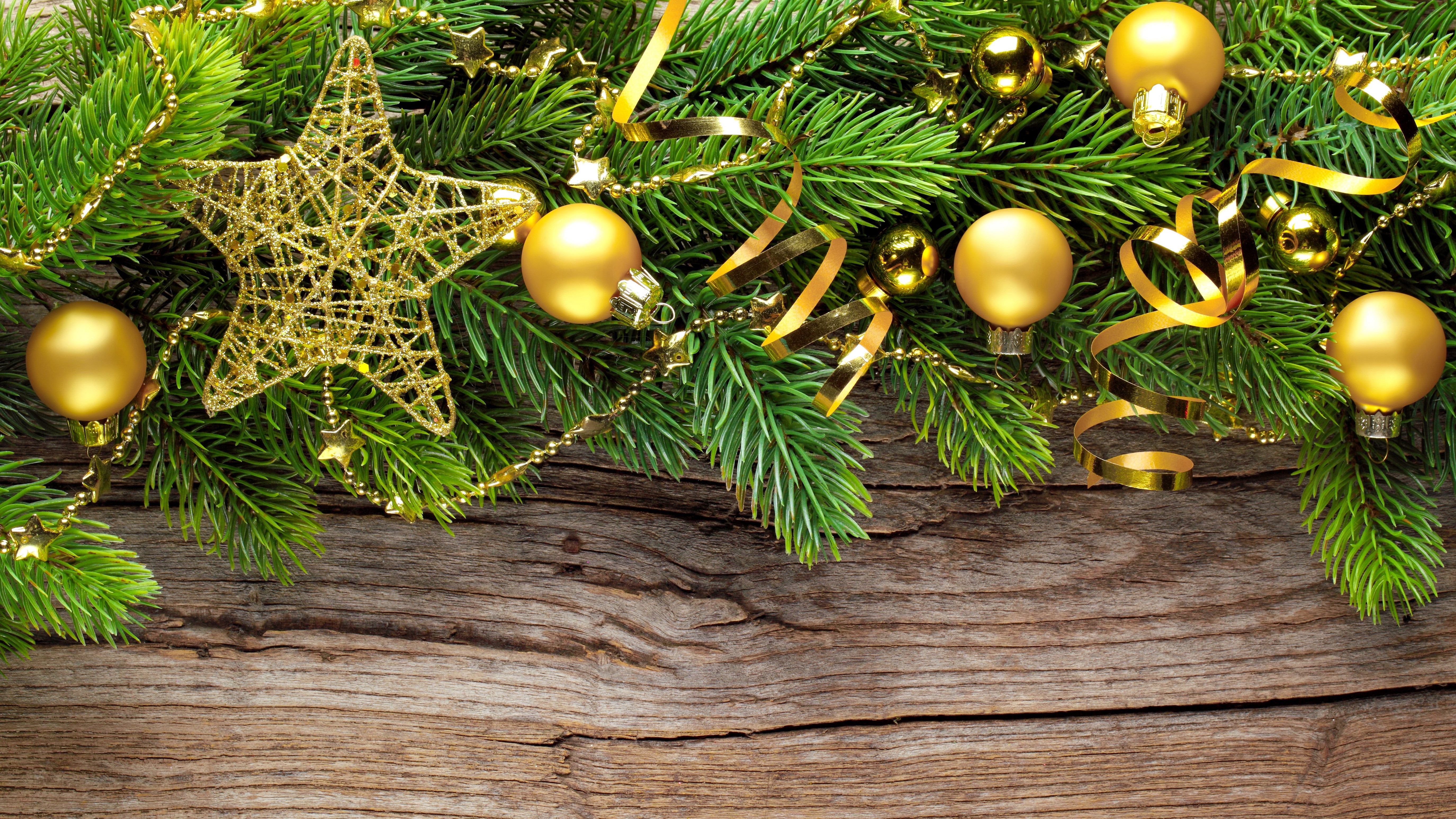 Christmas Decorations on Wood Planks HD Wallpaper