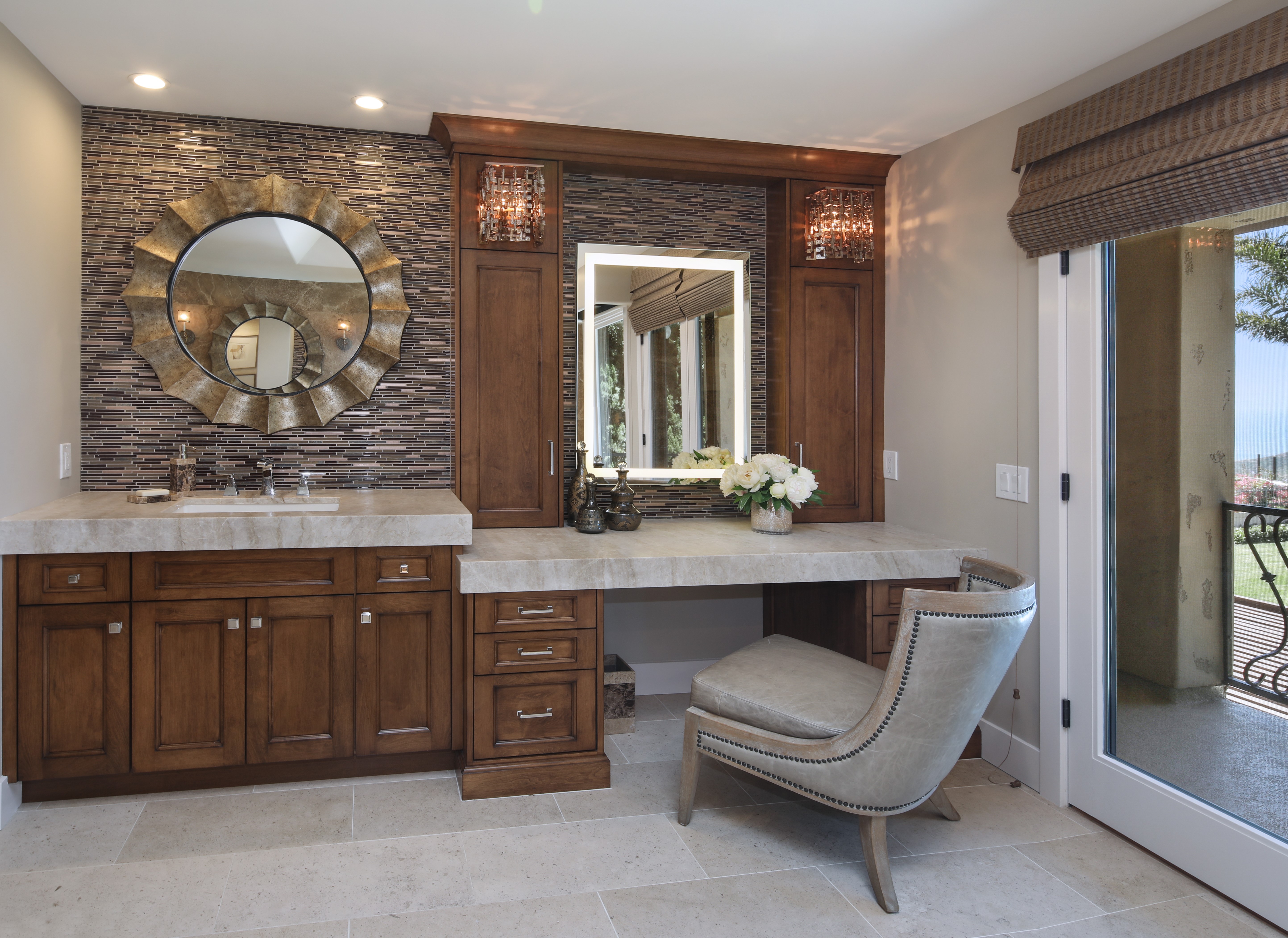 Bathroom Vanity with Mirror and Armchair HD Wallpaper