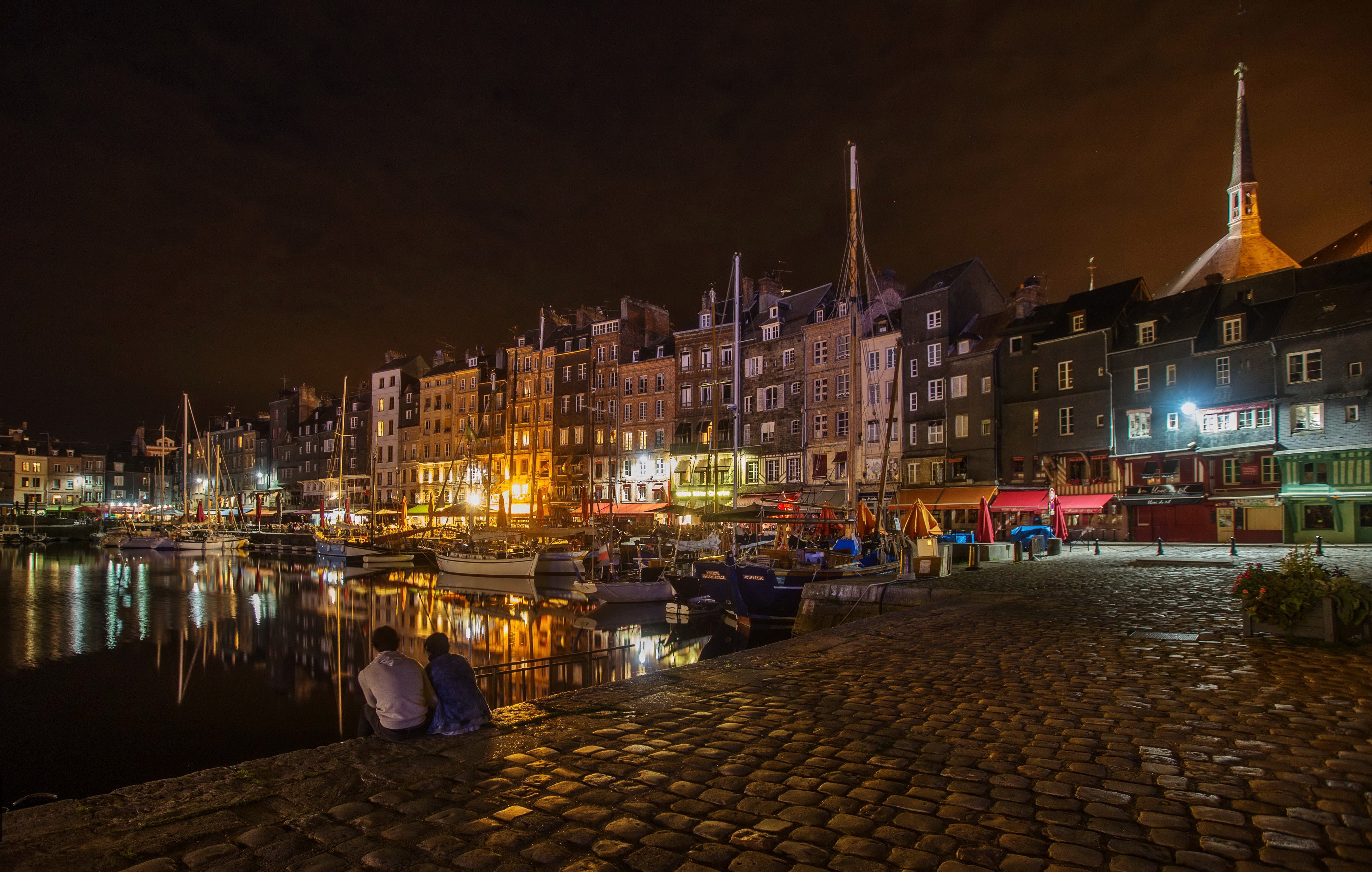 Honfleur, France Marinas at Night HD Wallpaper