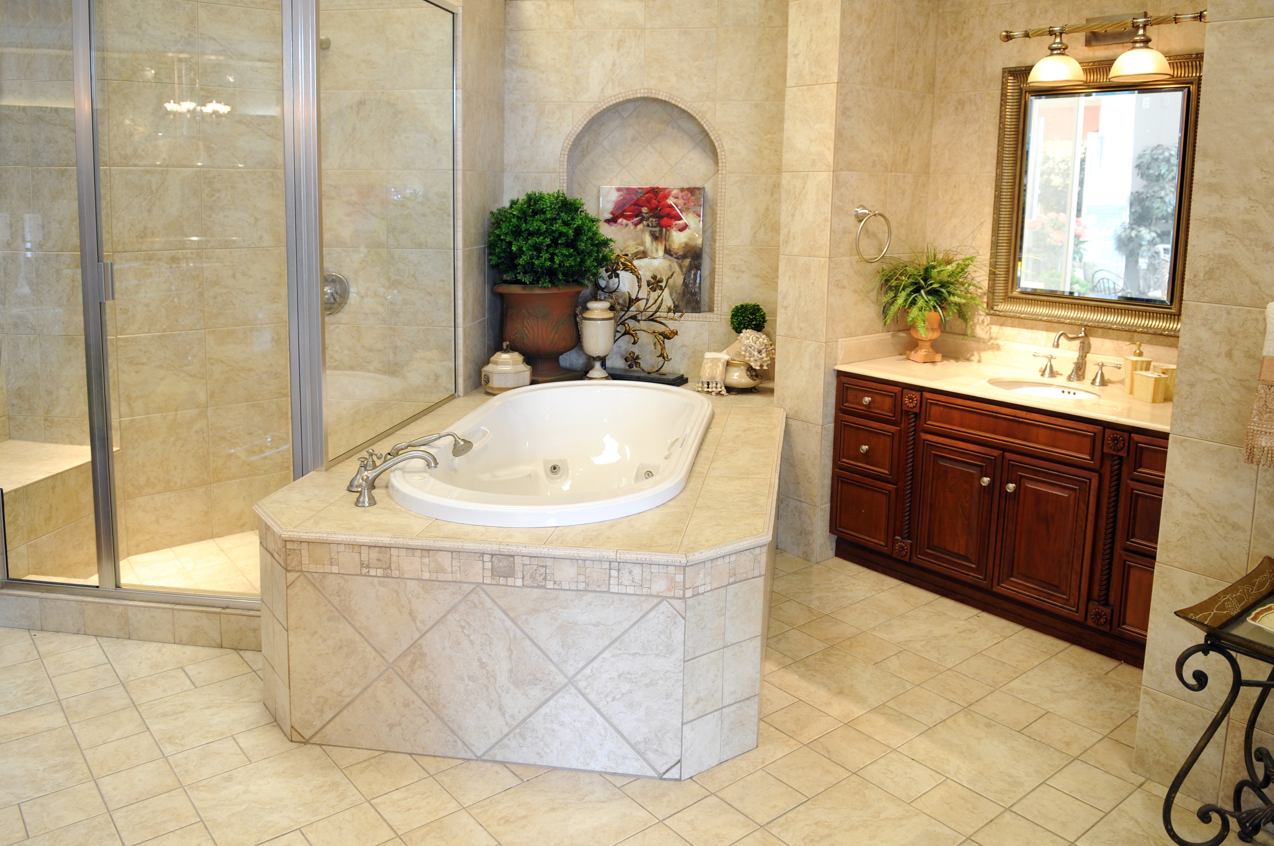 Luxury Bathroom with Bathtub and Vanity HD Wallpaper