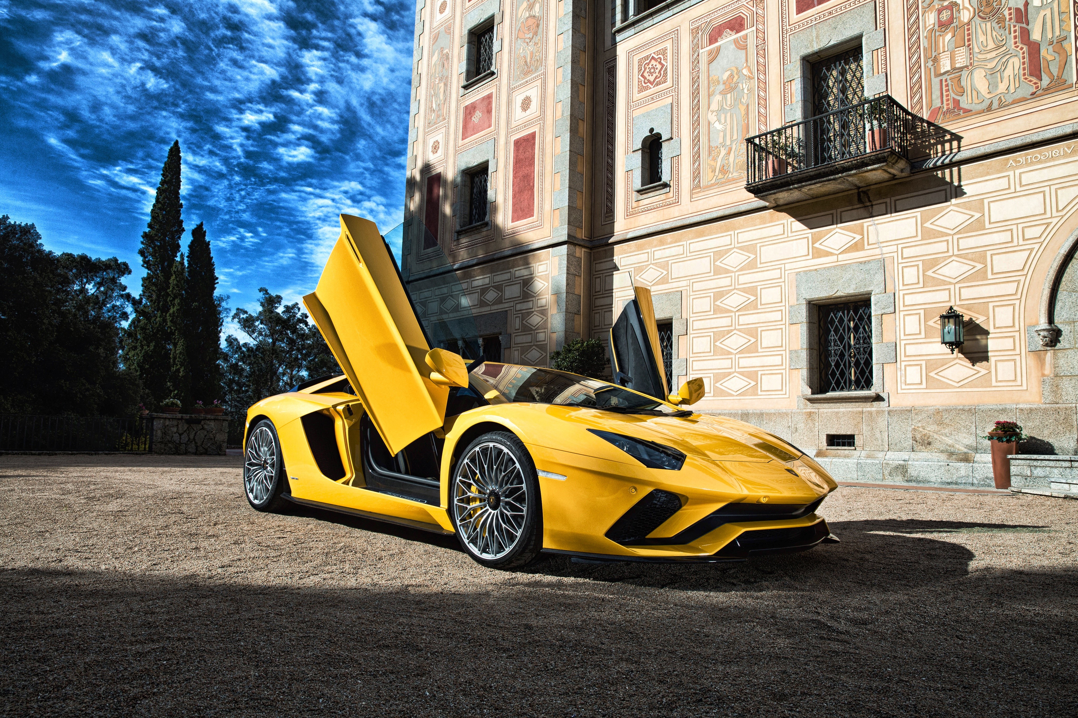 Yellow Lamborghini Aventador with Doors Open HD Wallpaper