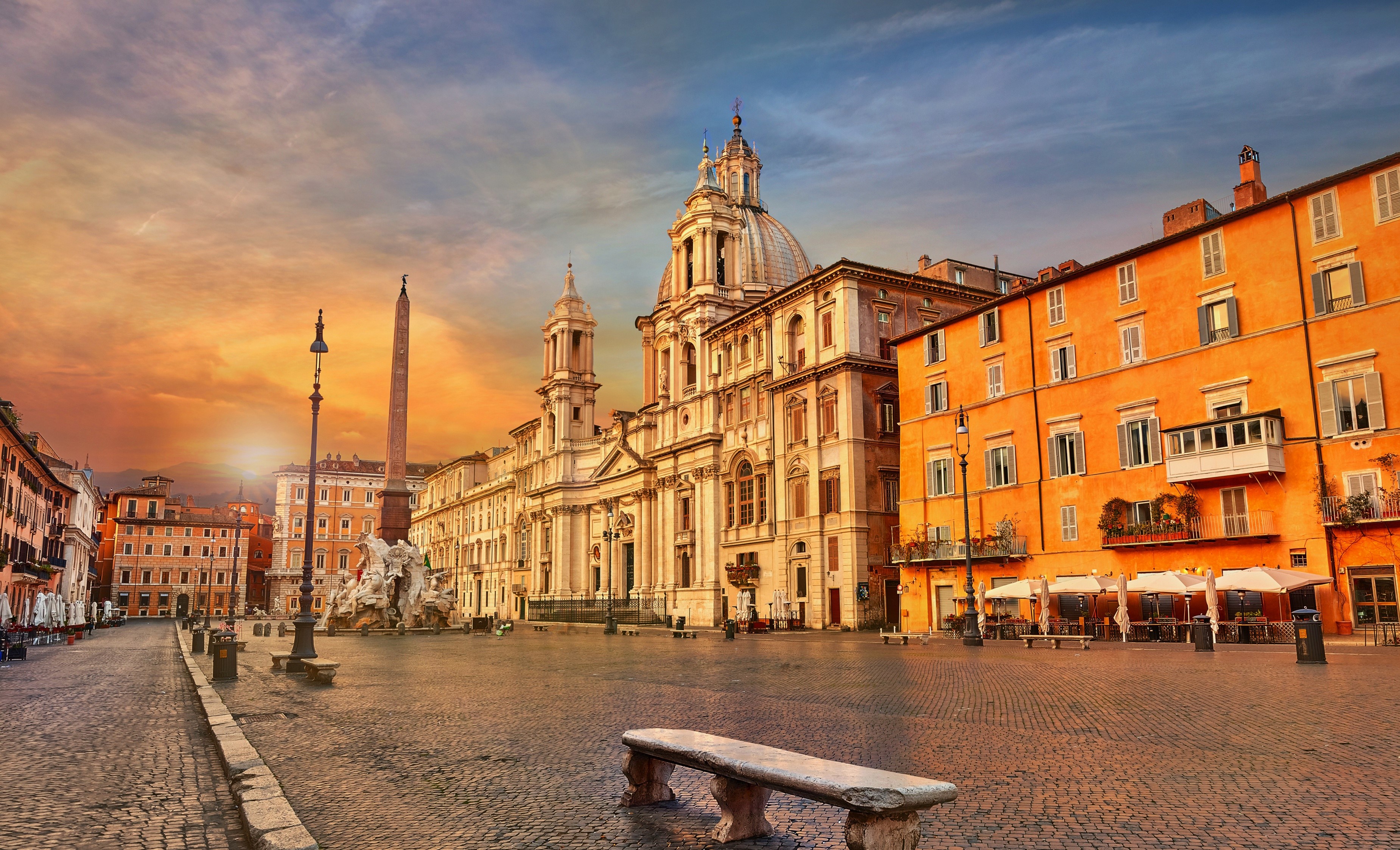 Piazza Navona in Rome at sunset HD Wallpaper