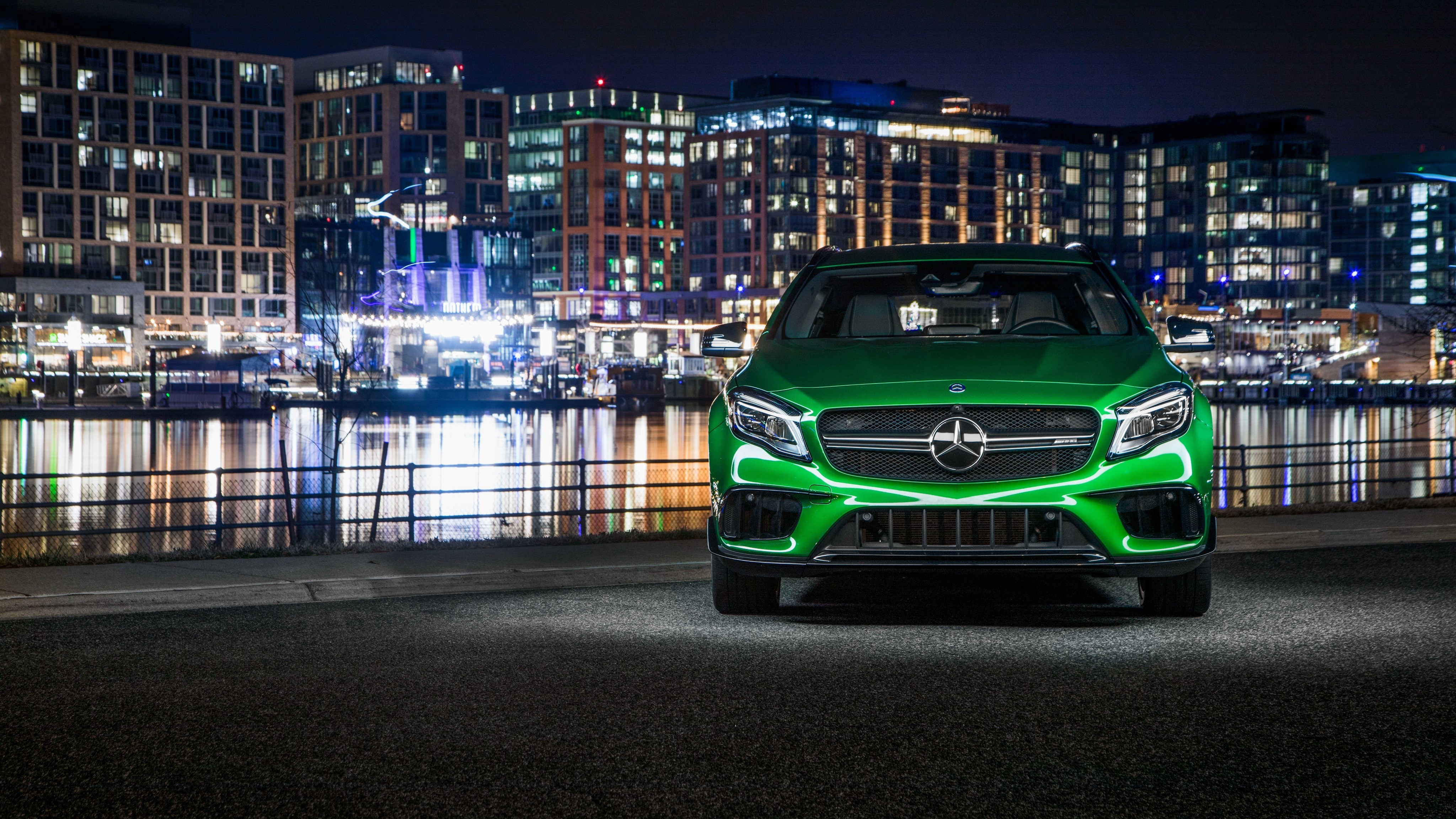 Green Mercedes-Benz GLA AMG 4MATIC at Night HD Wallpaper