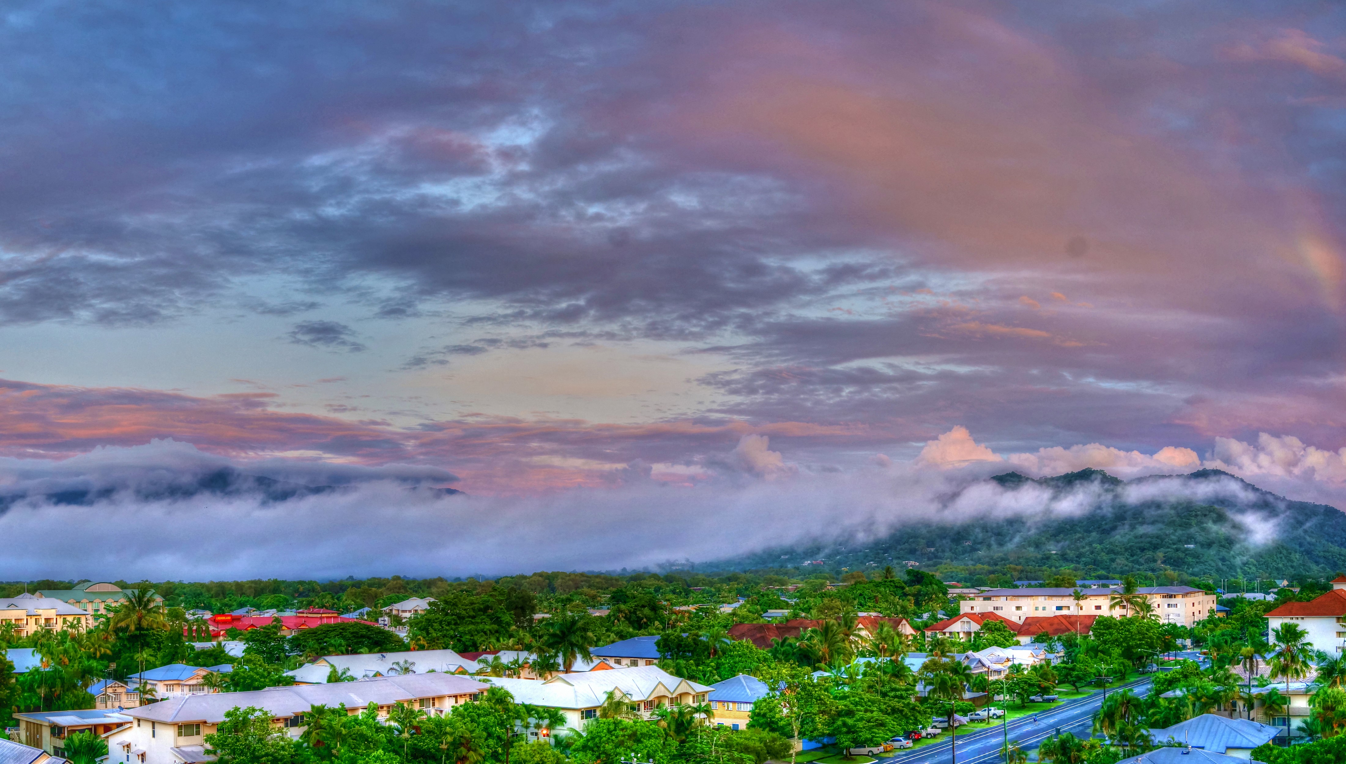 4K Cairns Queensland Australia Houses Sky Fog Hill HD Wallpaper