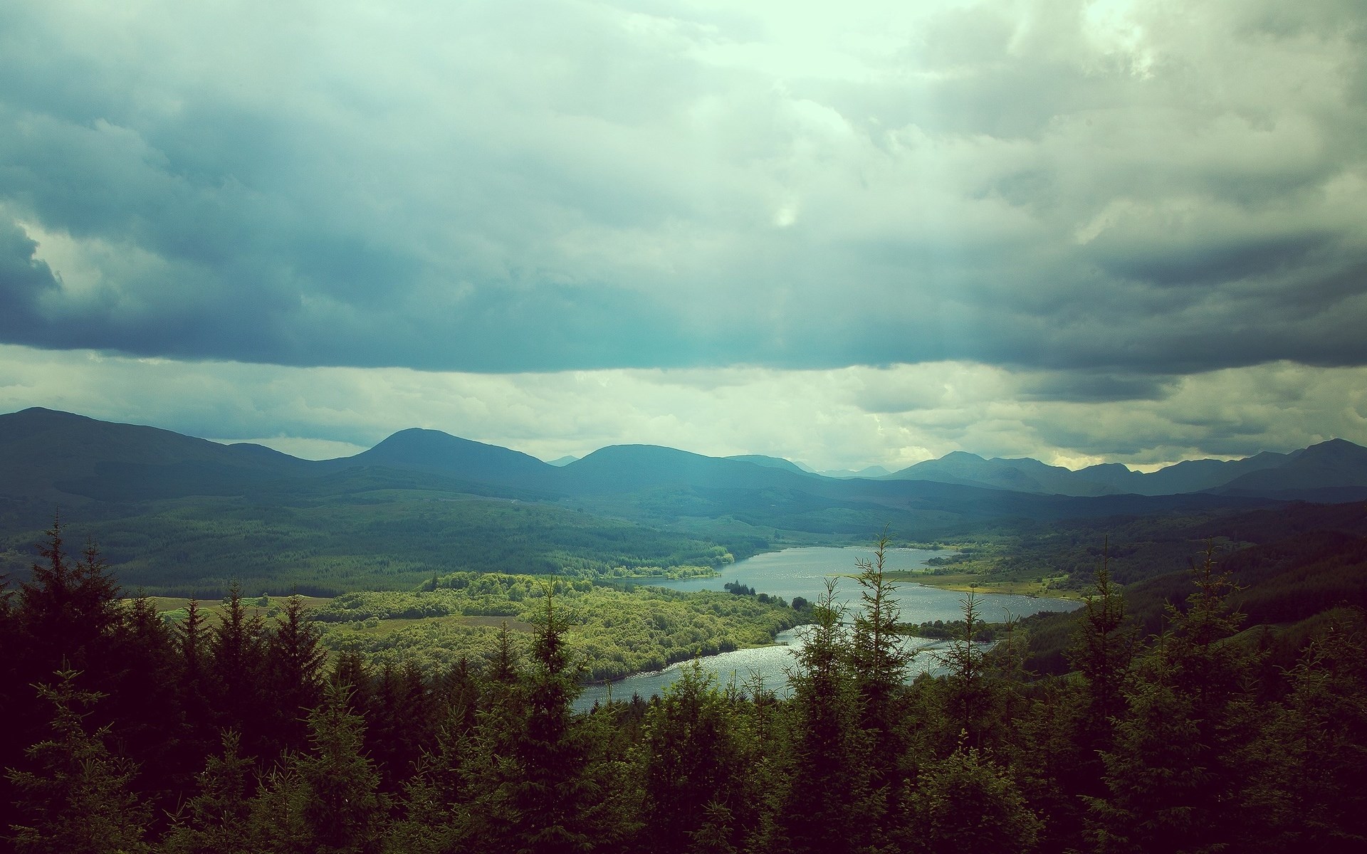 Mountainous Landscape with Lake and Forest HD Wallpaper