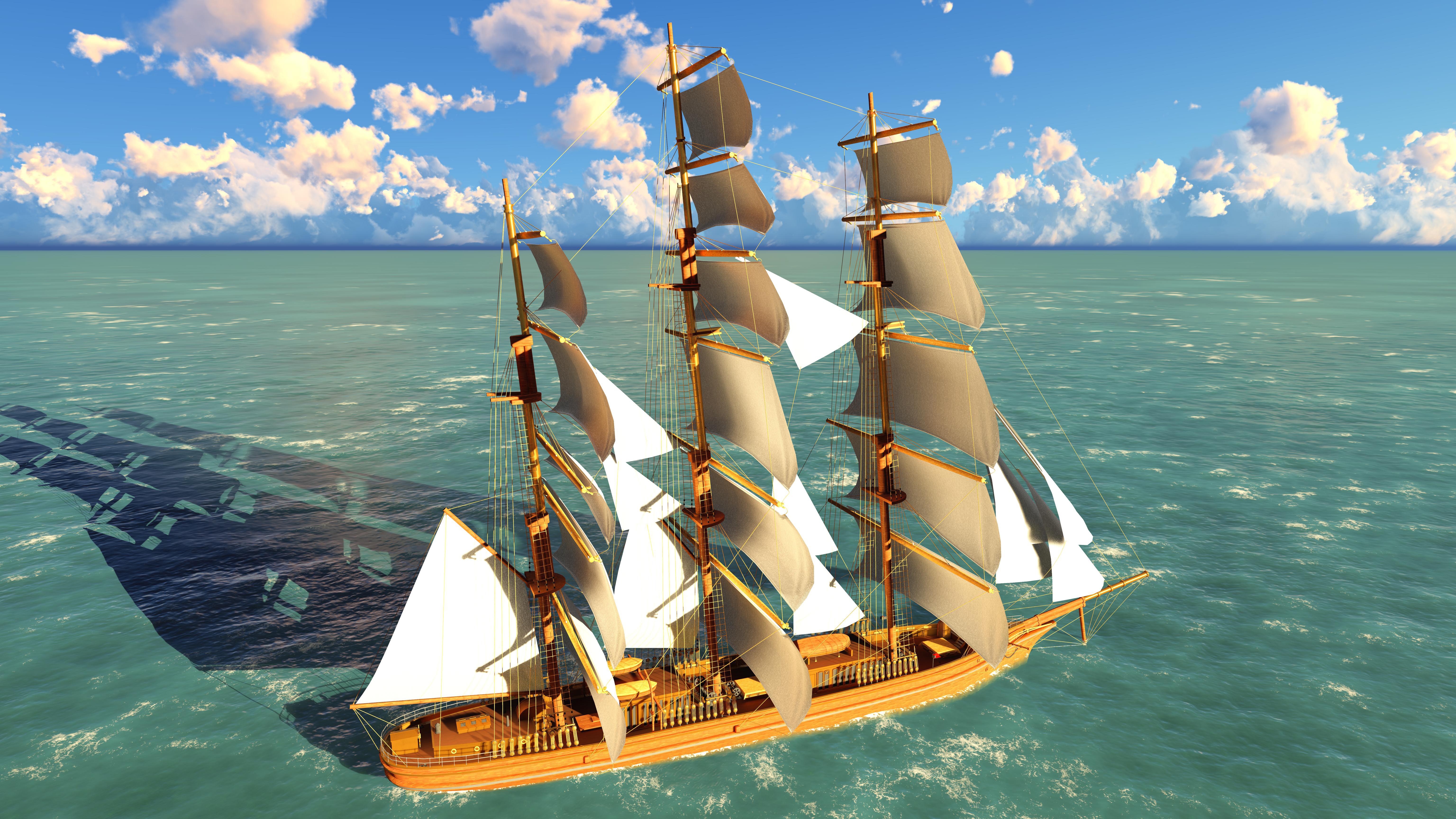 Tall Ship Sailing on the Ocean HD Wallpaper