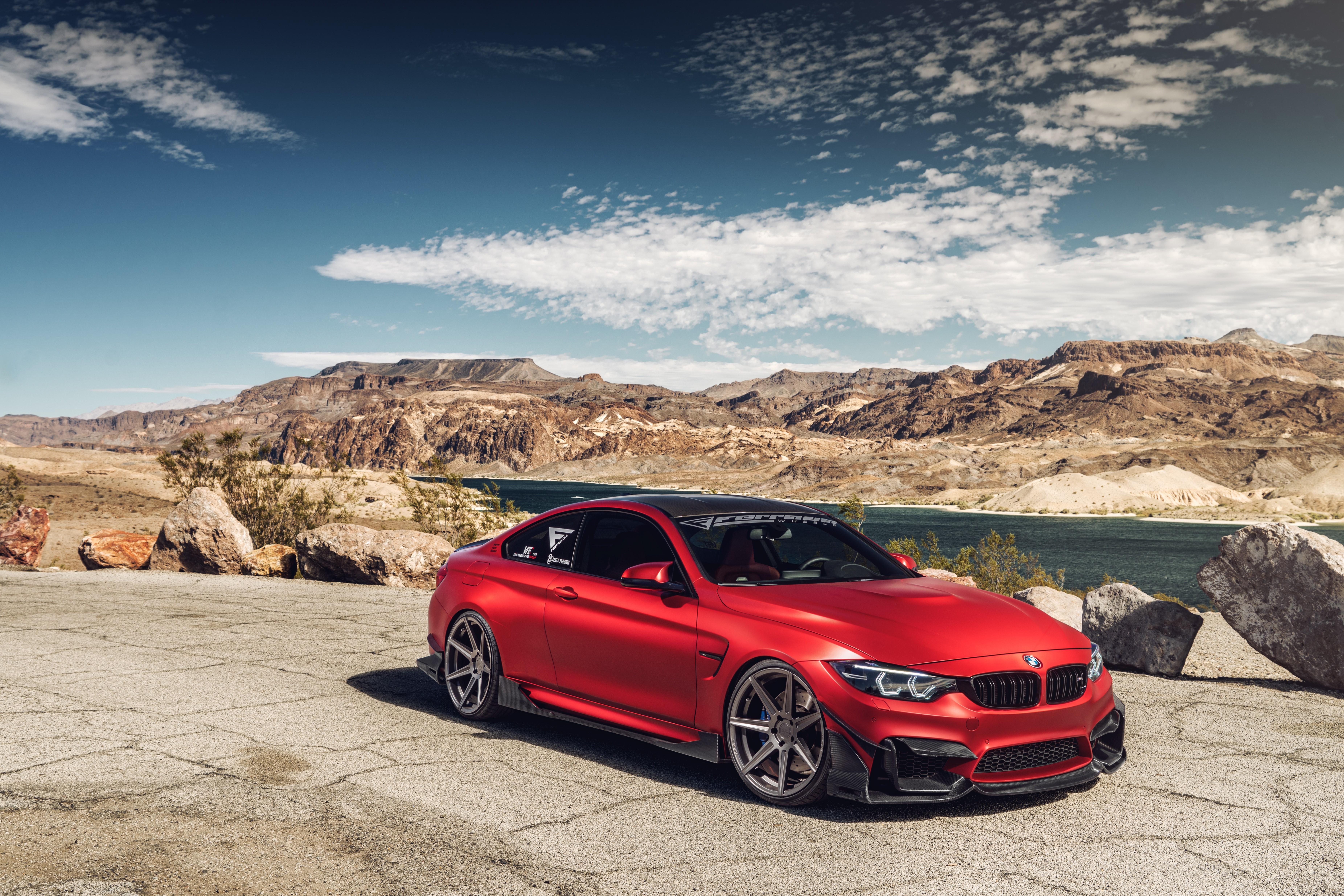 Red BMW M4 Coupe in a Desert Landscape HD Wallpaper