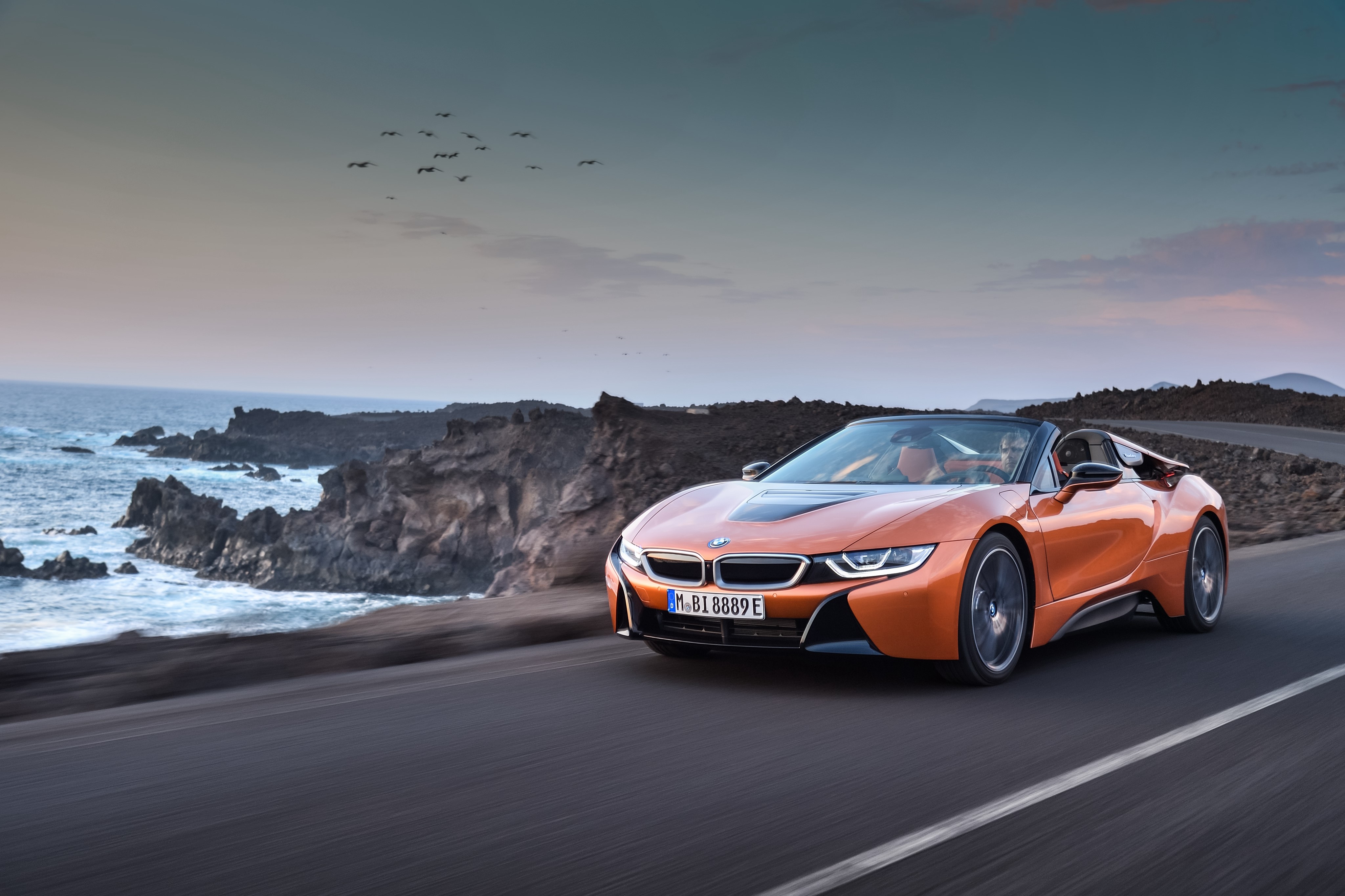 Orange 2018 BMW i8 Roadster in Motion HD Wallpaper