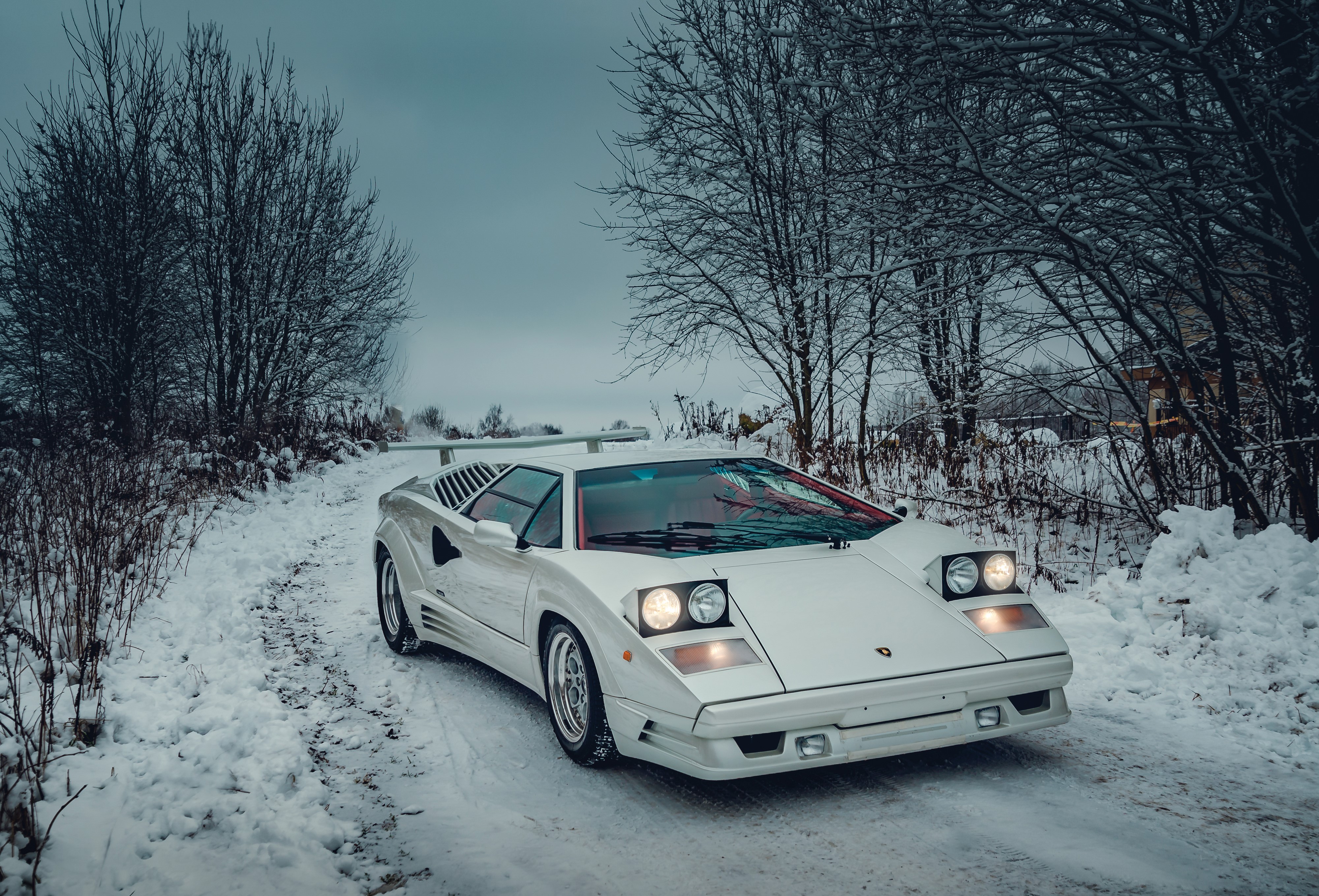 White 1988-1990 Lamborghini Countach 25 Anniversary in Snow HD Wallpaper