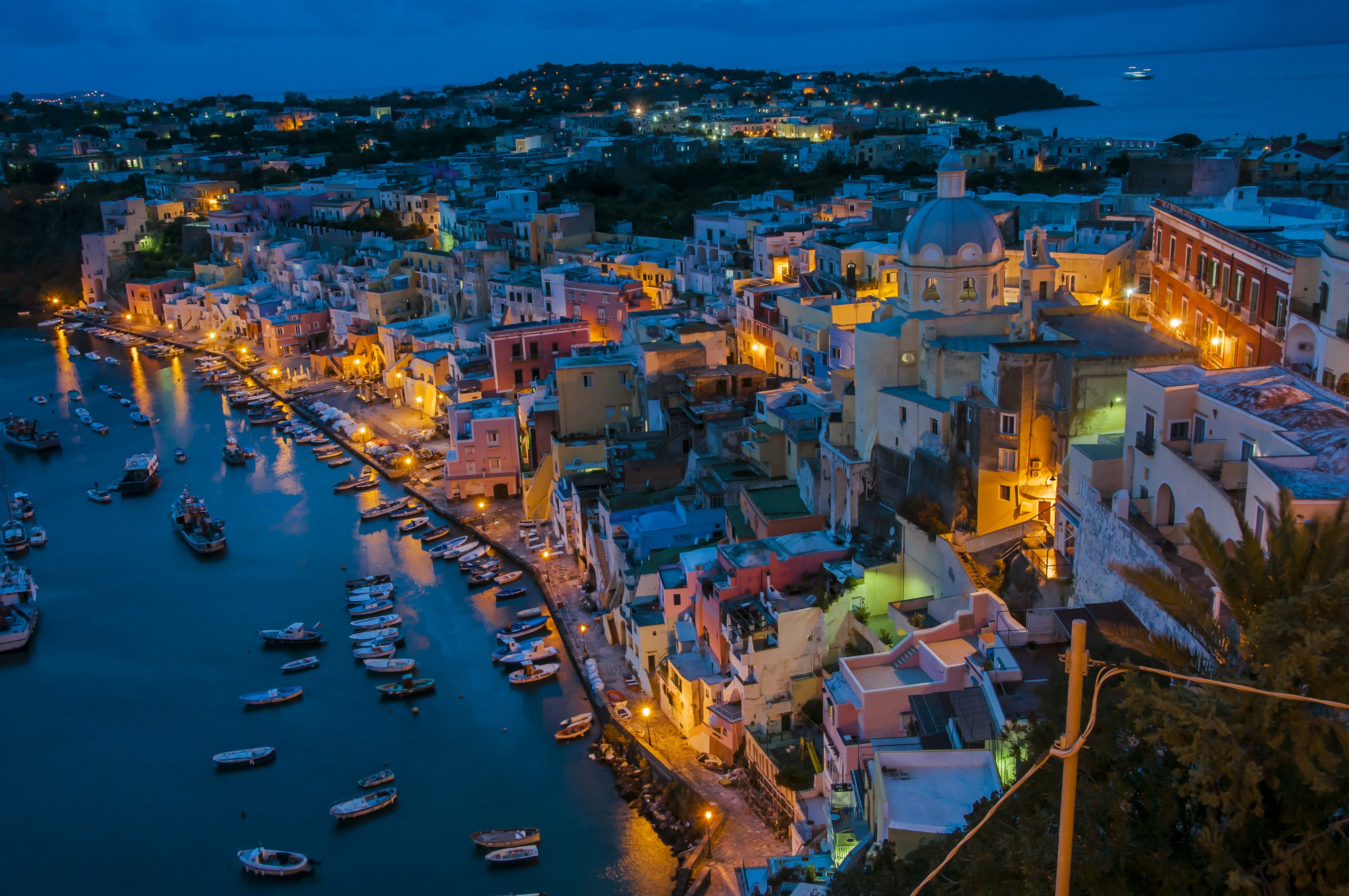 Procida Island Italy Evening Coast Marinas Boats HD Wallpaper