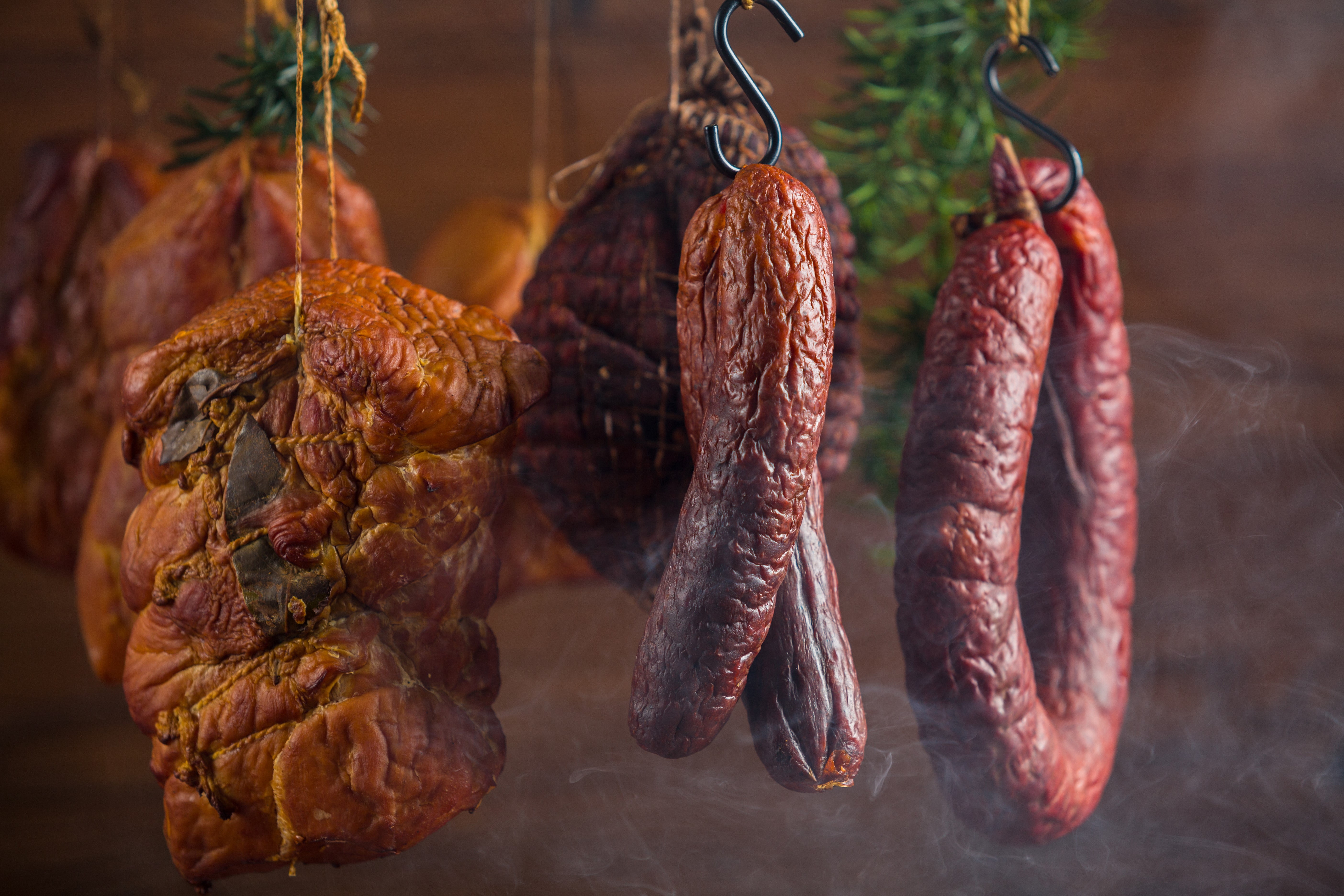 Smoked Meat Products Hanging and Curing HD Wallpaper