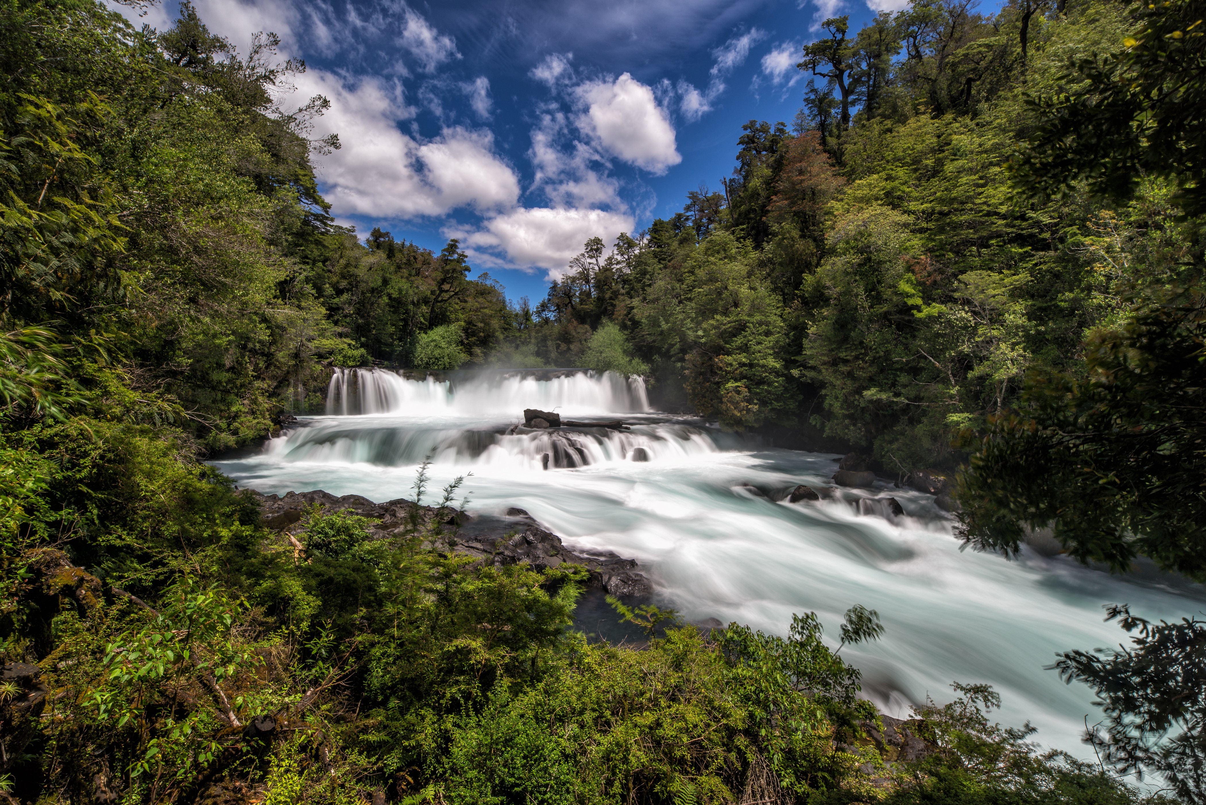 Waterfalls in Neltume, Chile HD Wallpaper