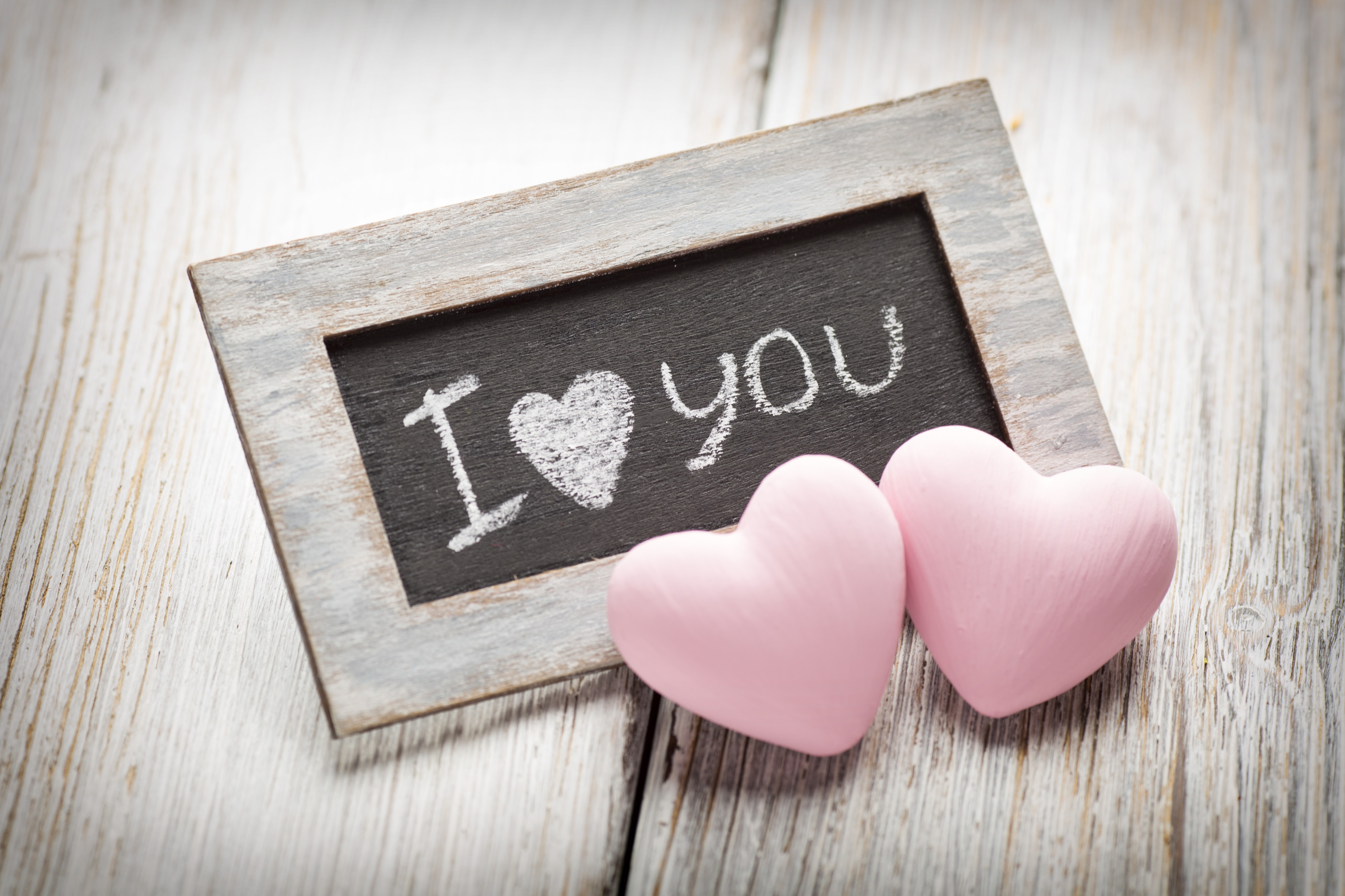 I Love You chalkboard with pink hearts HD Wallpaper