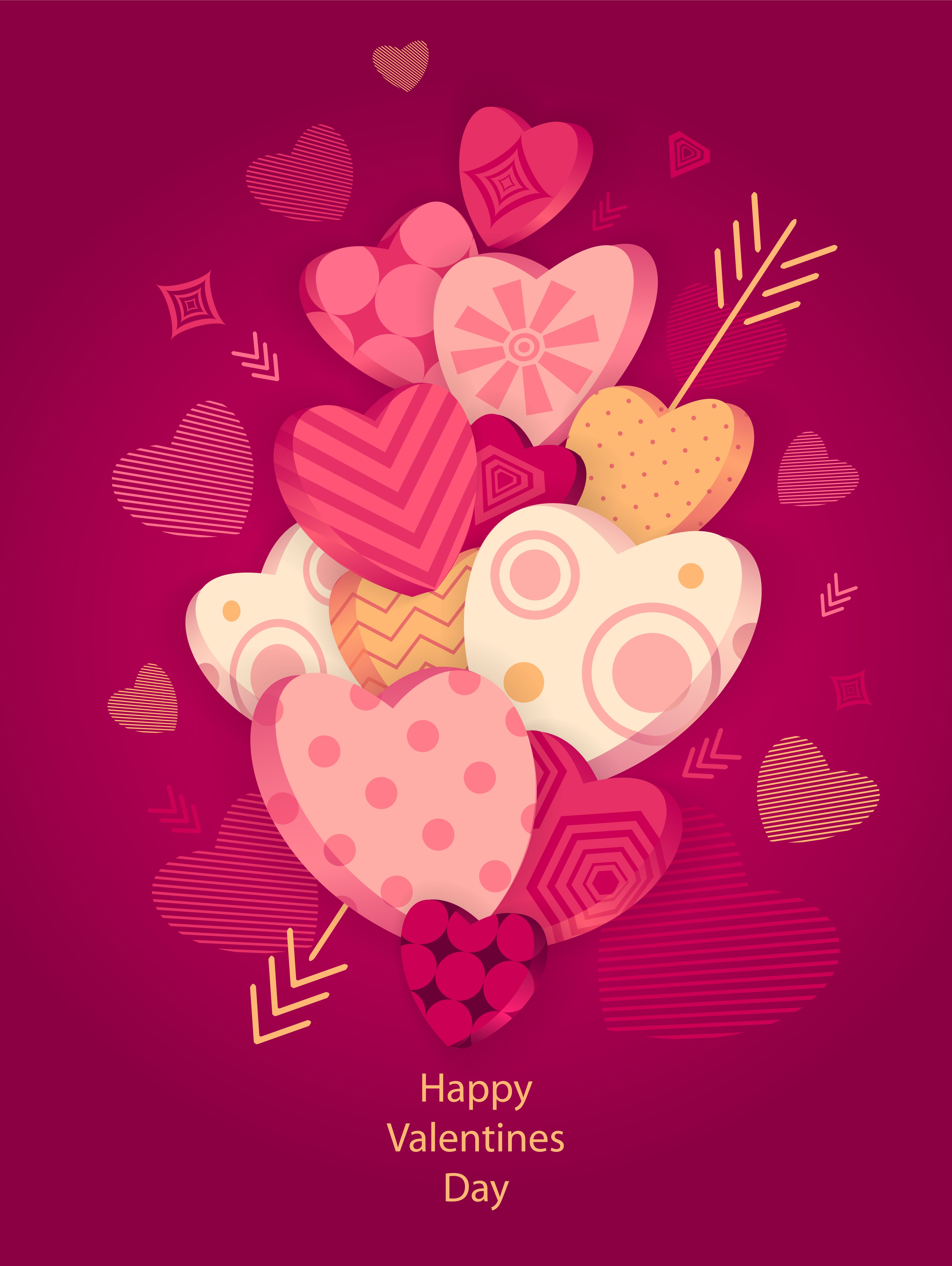 Happy Valentines Day hearts with arrow HD Phone Wallpaper