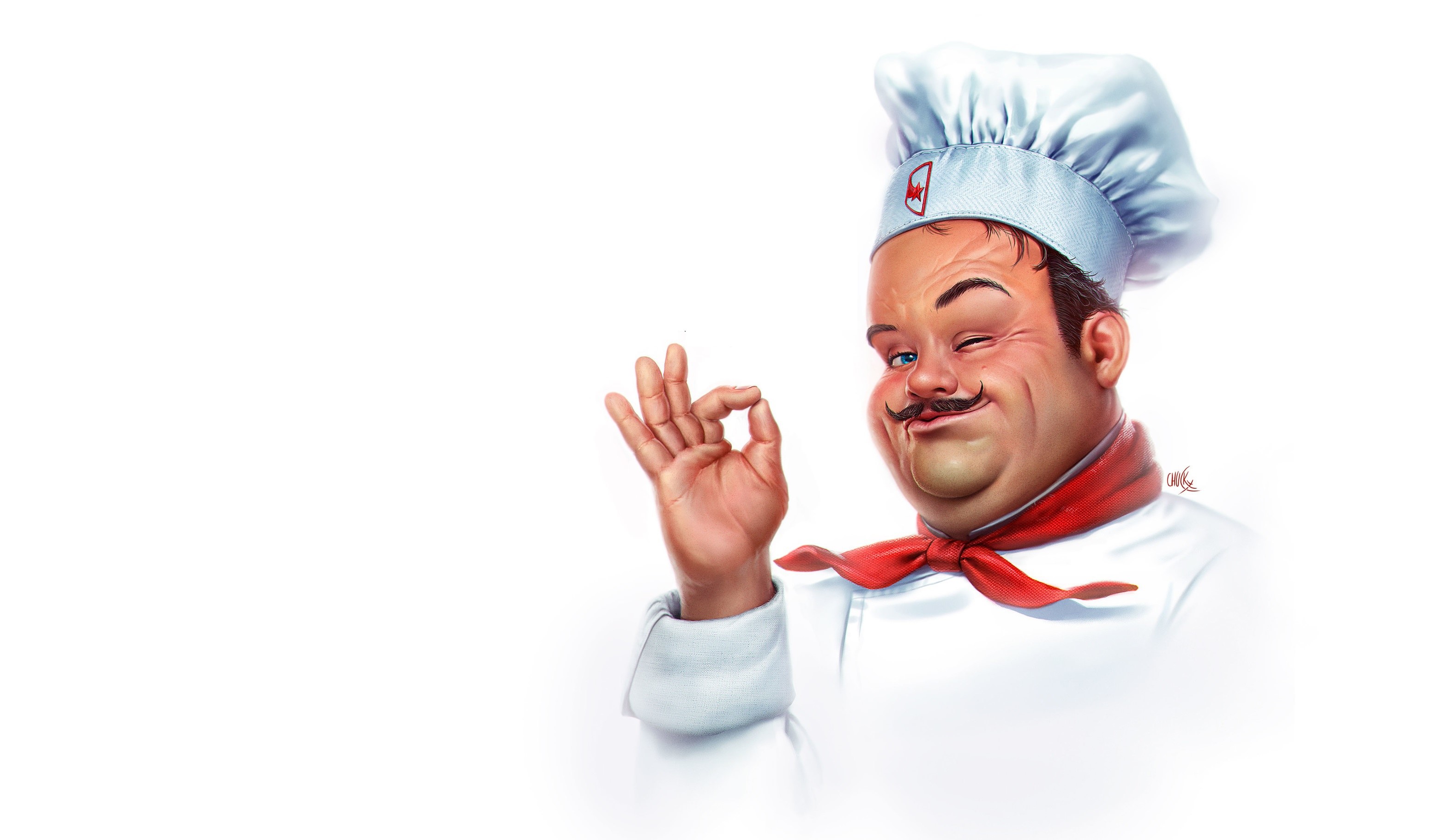 Chef with Red Scarf and Chef Hat HD Wallpaper