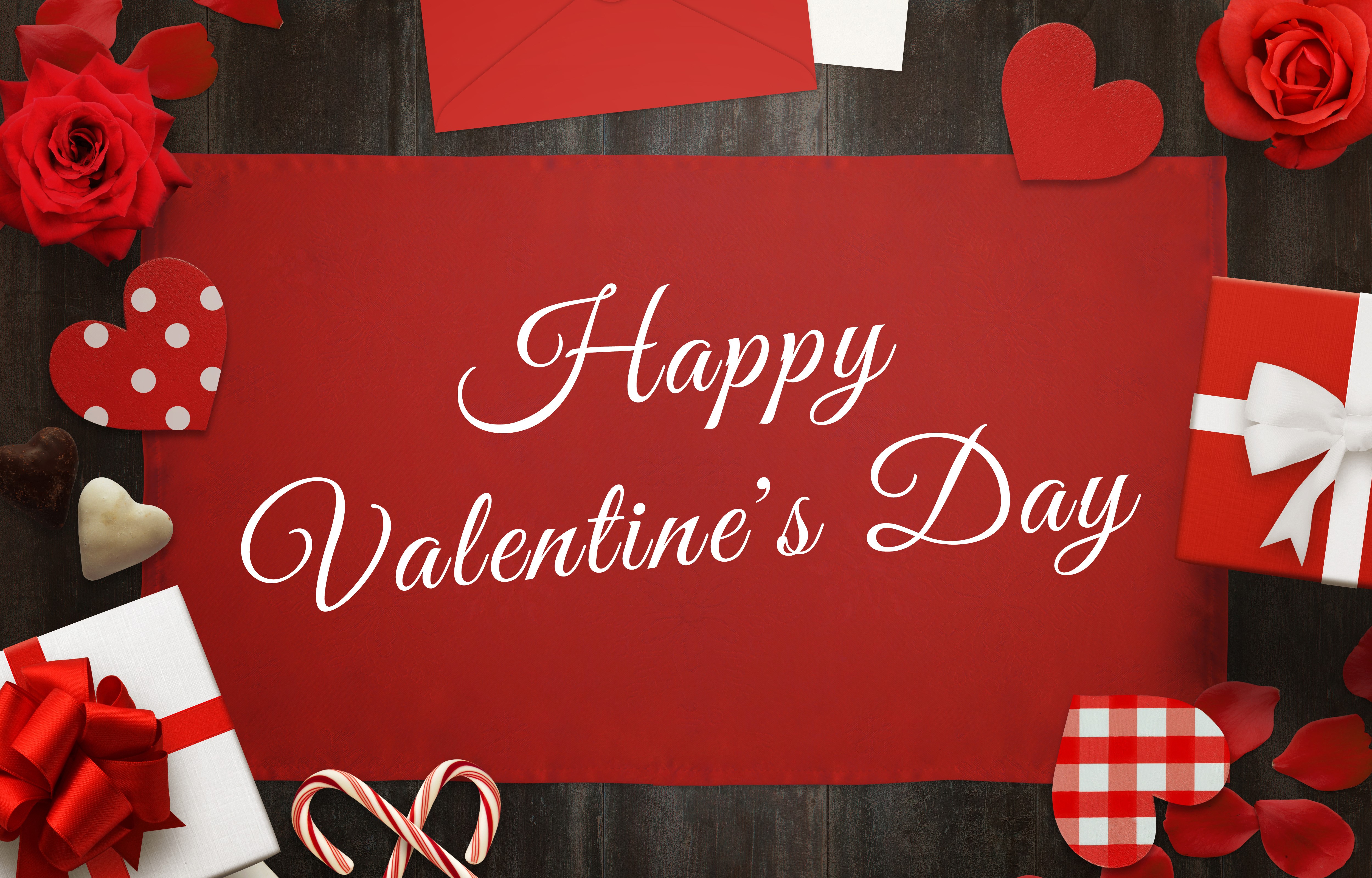 Happy Valentine's Day with Roses and Gifts HD Wallpaper