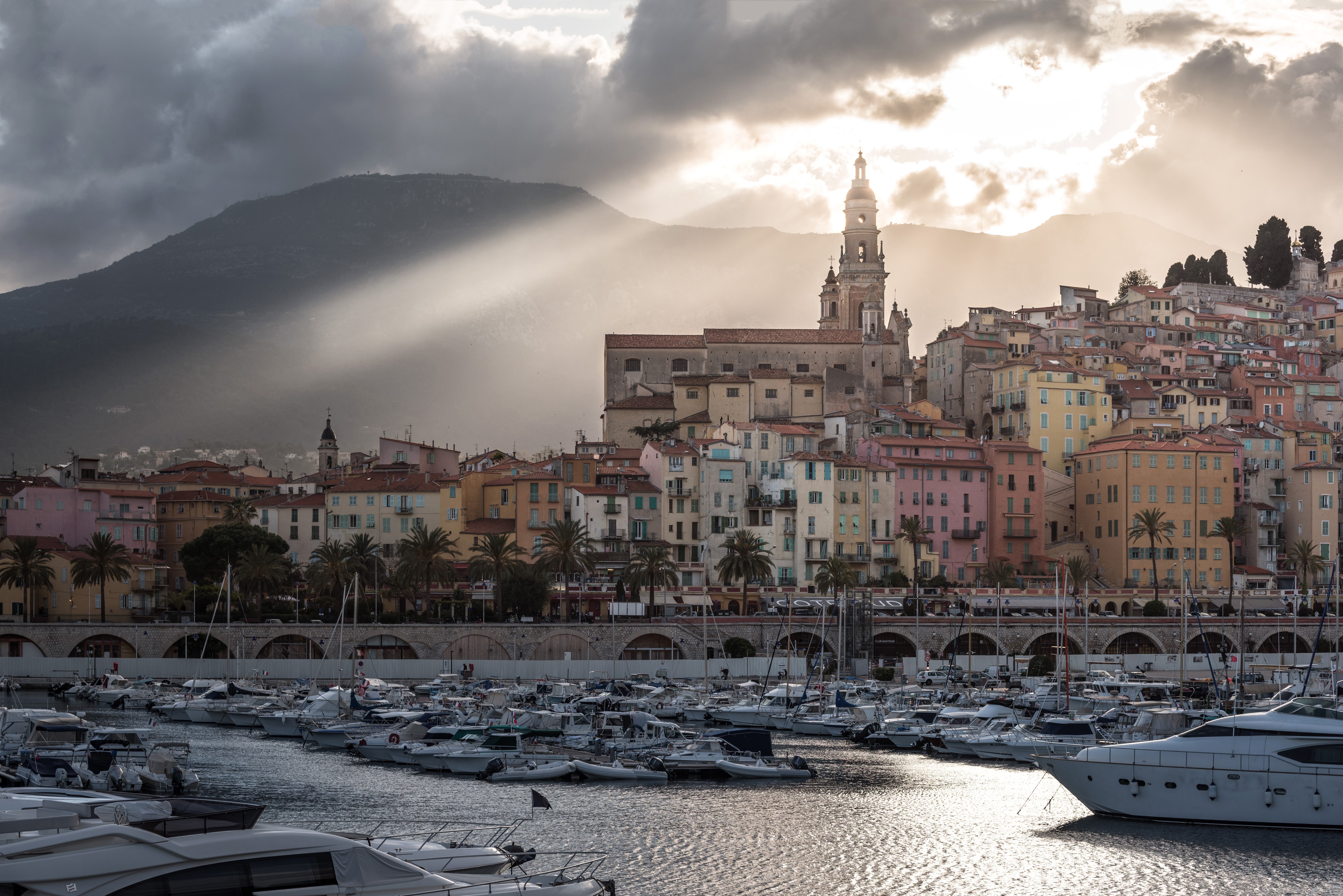 Yacht and Houses in Garavan, France HD Wallpaper
