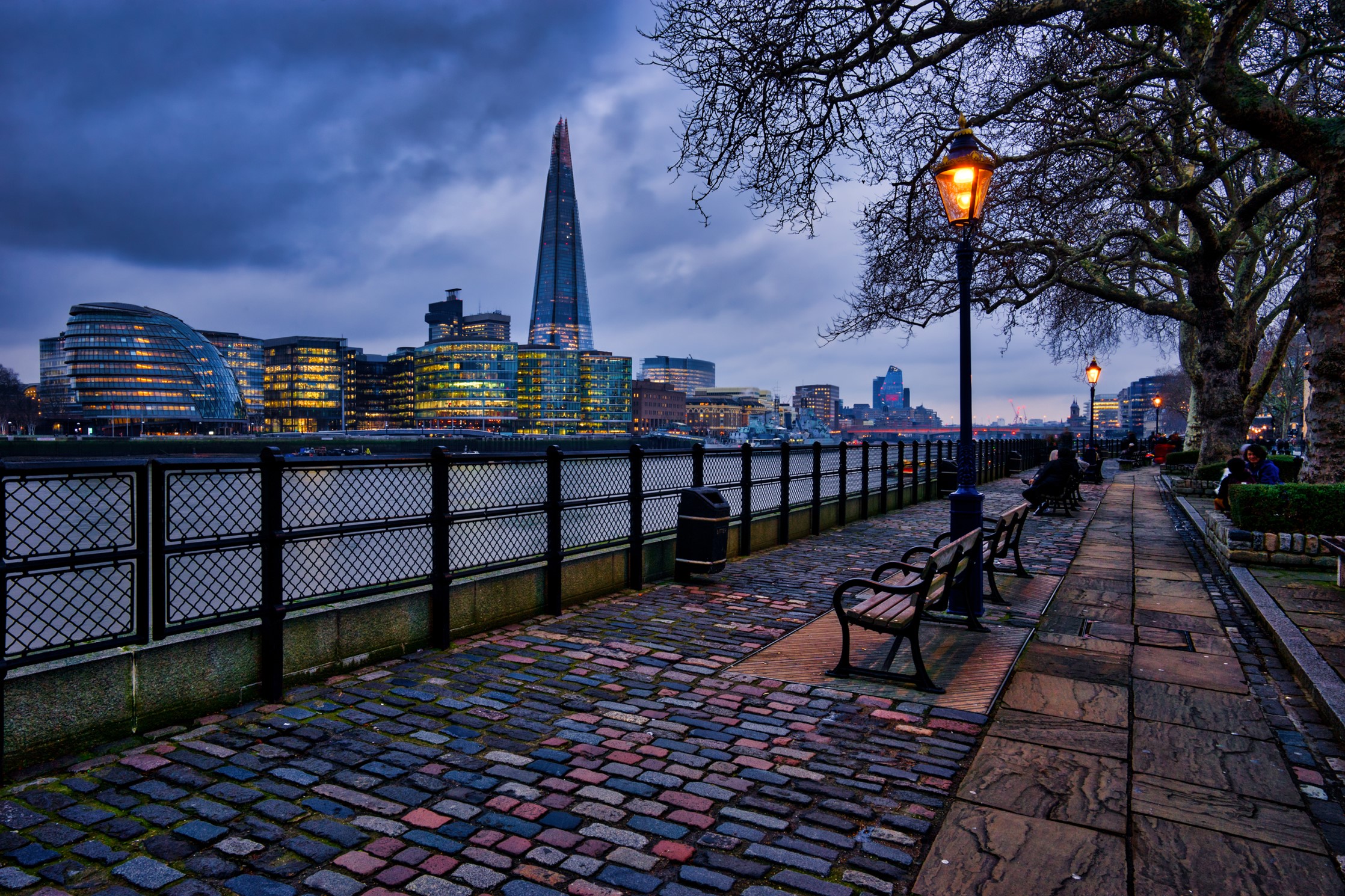 London skyline with The Shard and City Hall at dusk HD Wallpaper