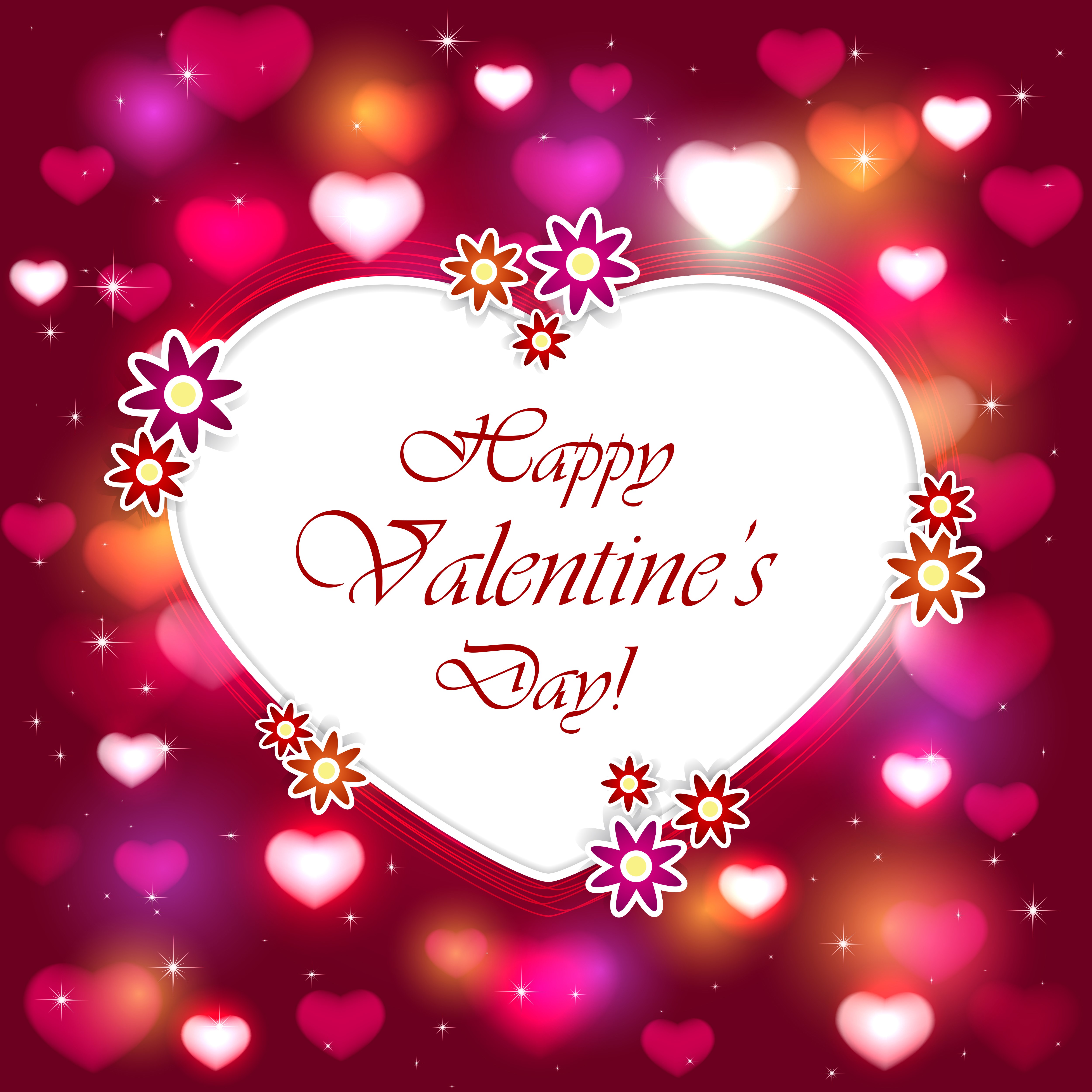 Happy Valentine's Day Heart with Flowers HD Wallpaper