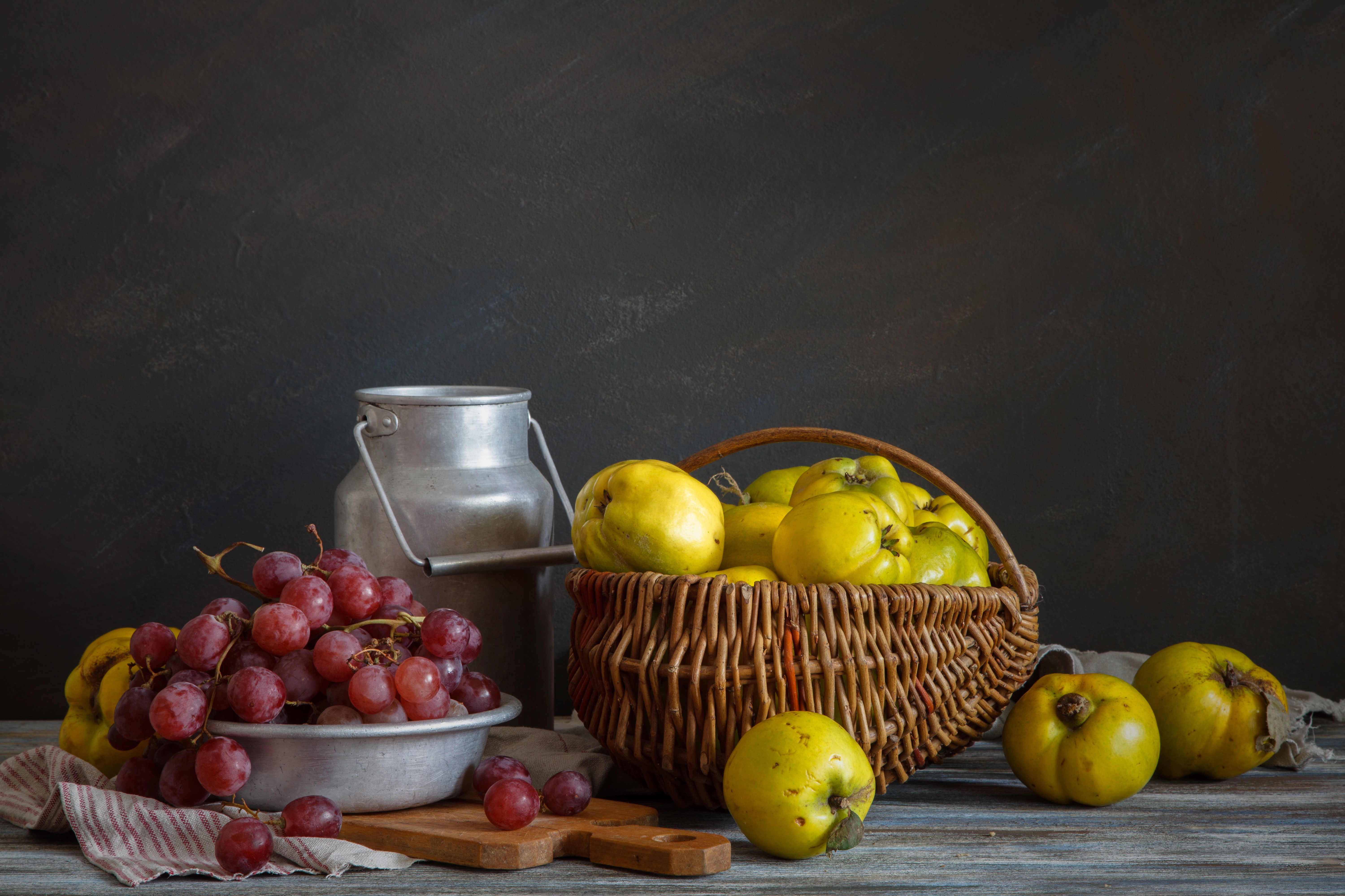 Still-life with Grapes, Quince, and Milk Can HD Wallpaper