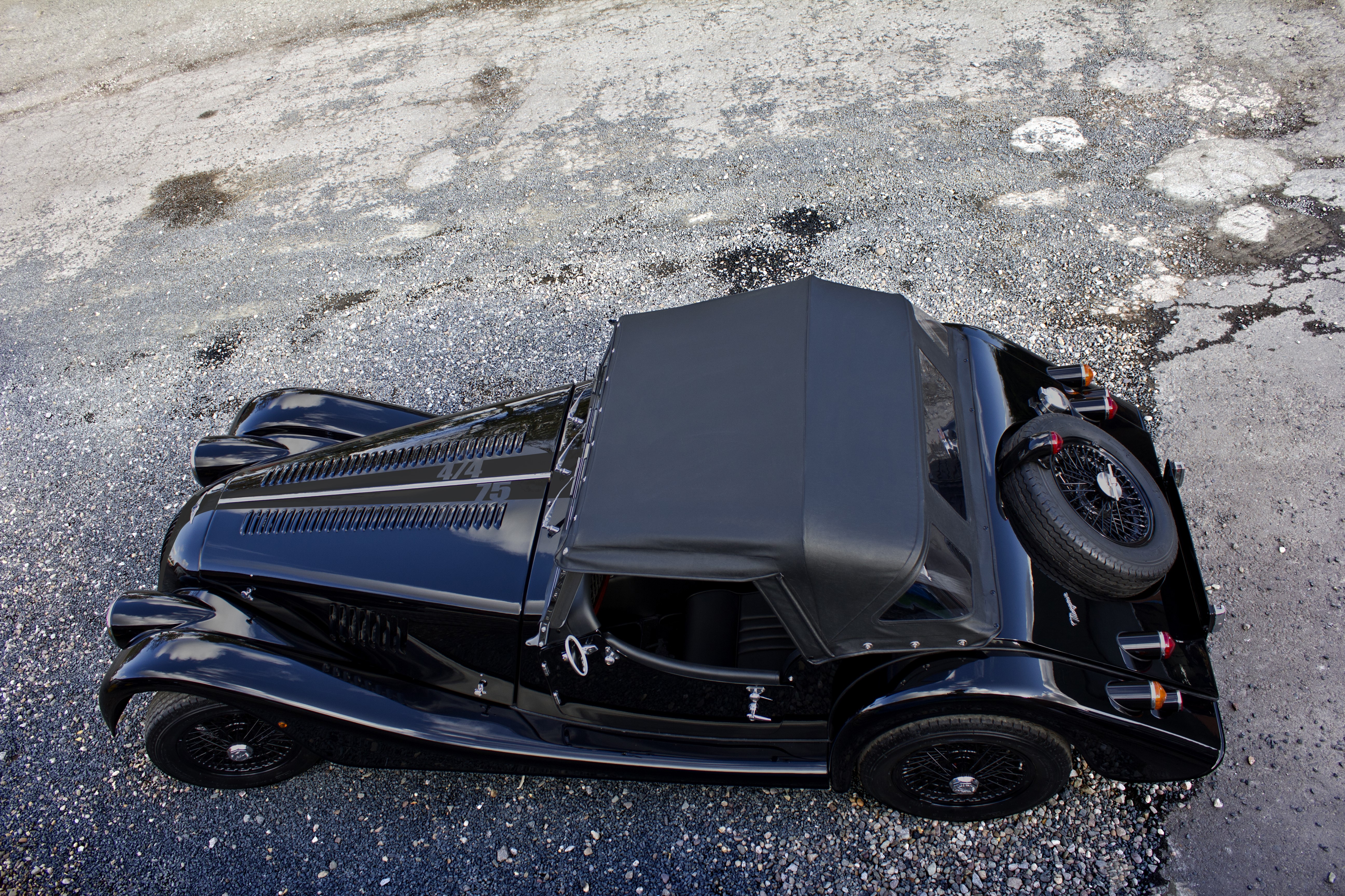 Black Morgan 4-4 75th Anniversary Cabriolet from Above HD Wallpaper