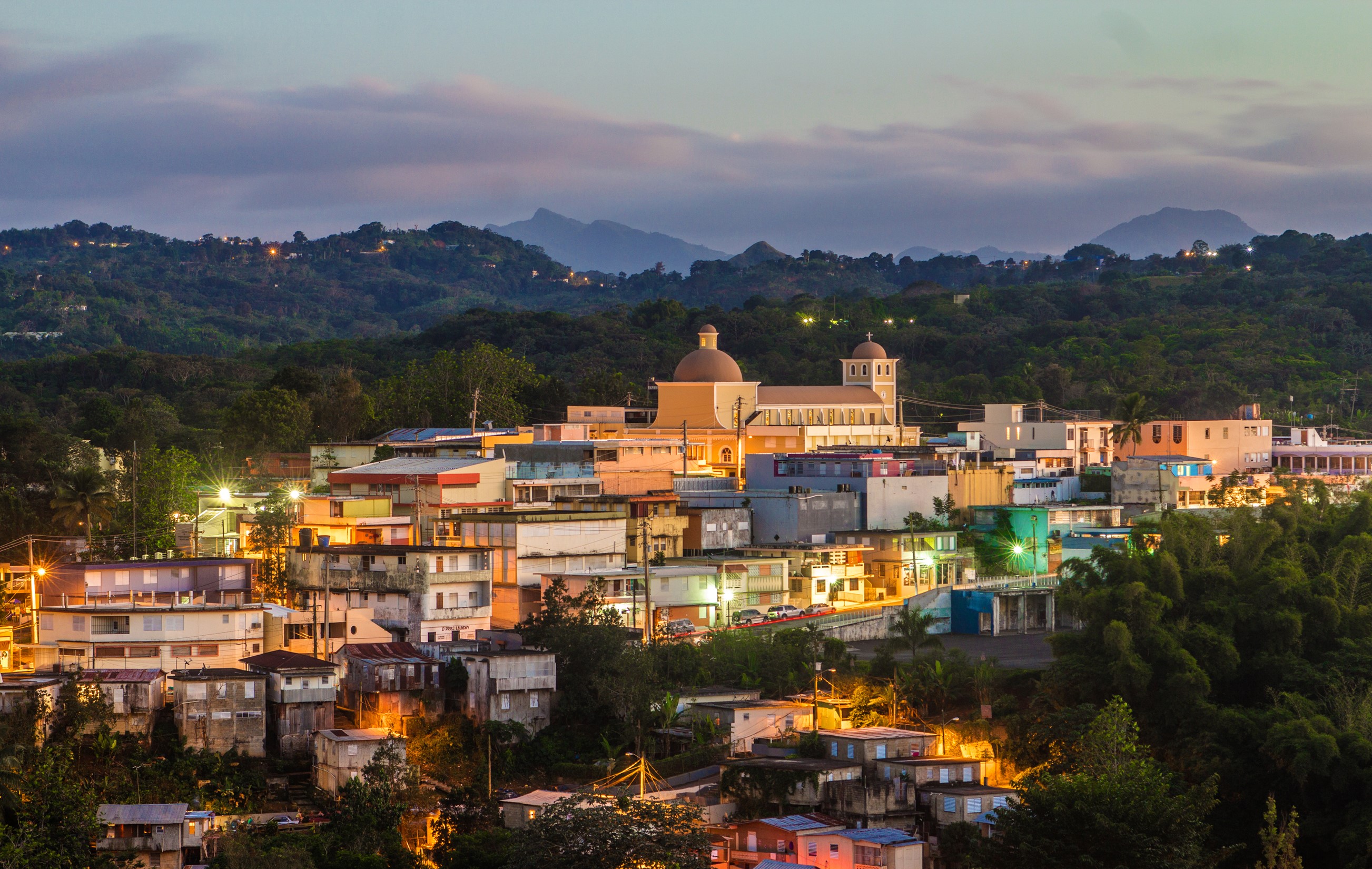 Town in Puerto Rico at Dusk HD Wallpaper