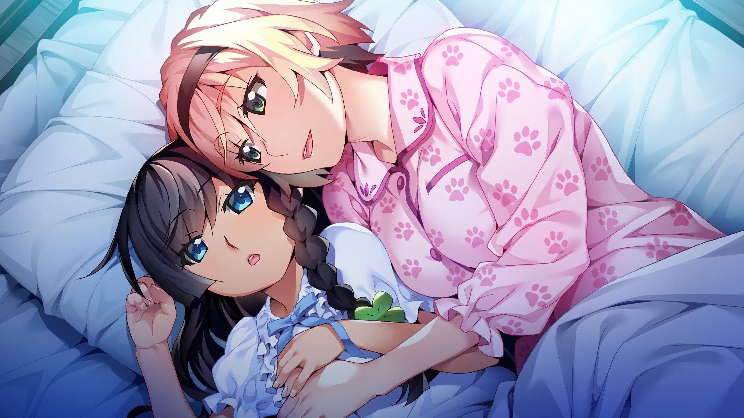 Two girls lying in bed, Grisaia: Phantom Trigger HD Wallpaper