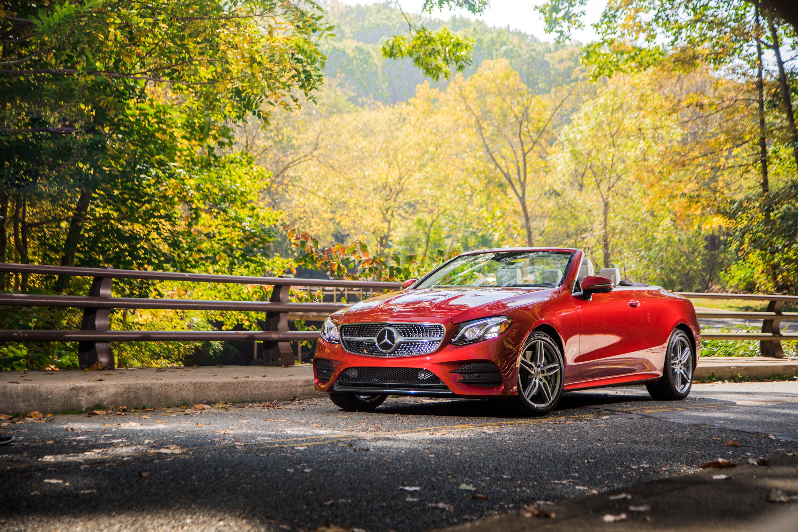 Red Mercedes-Benz E 400 4MATIC AMG Line Cabriolet HD Wallpaper