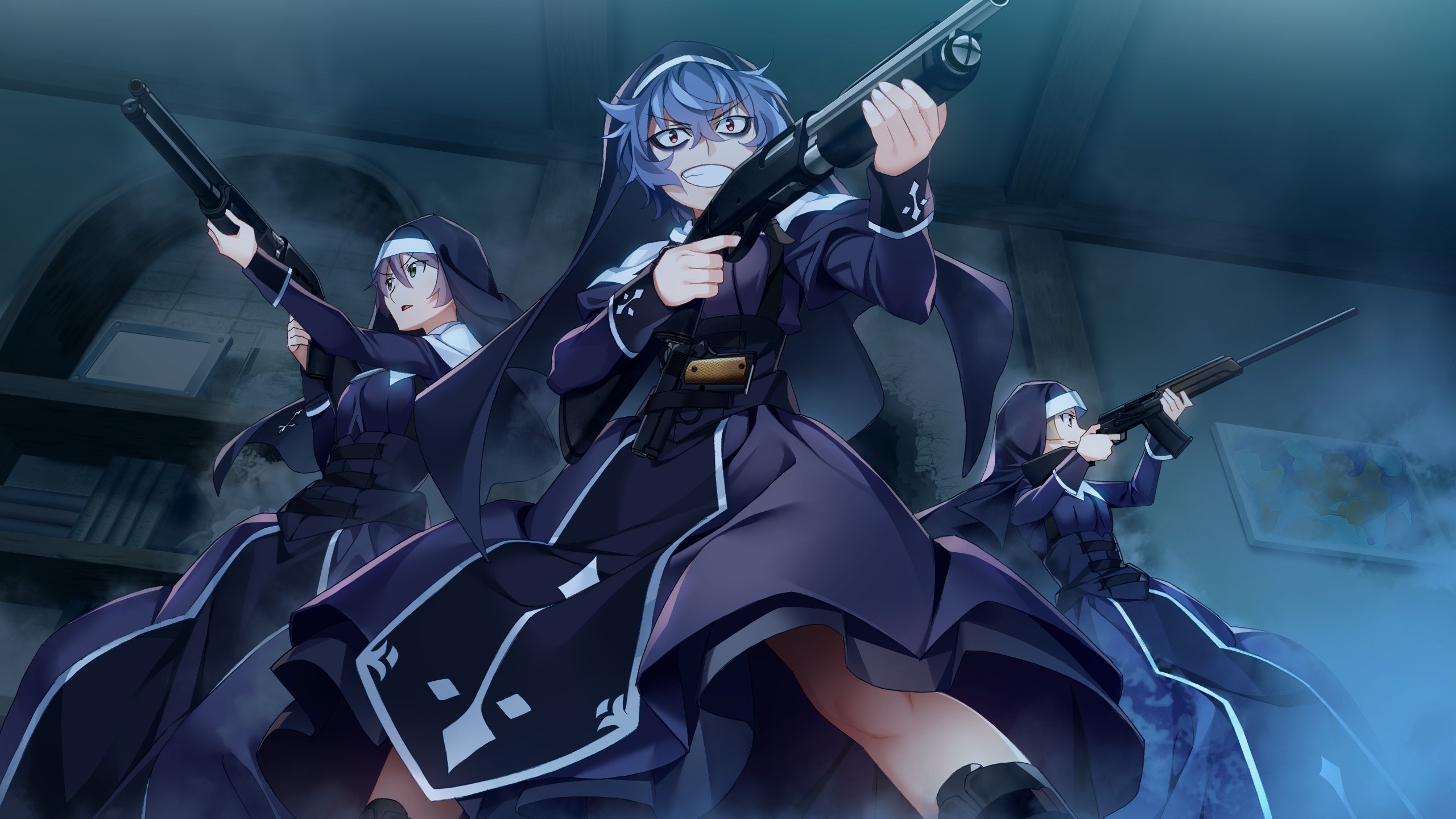 Nuns with Shotguns from Grisaia: Phantom Trigger HD Wallpaper