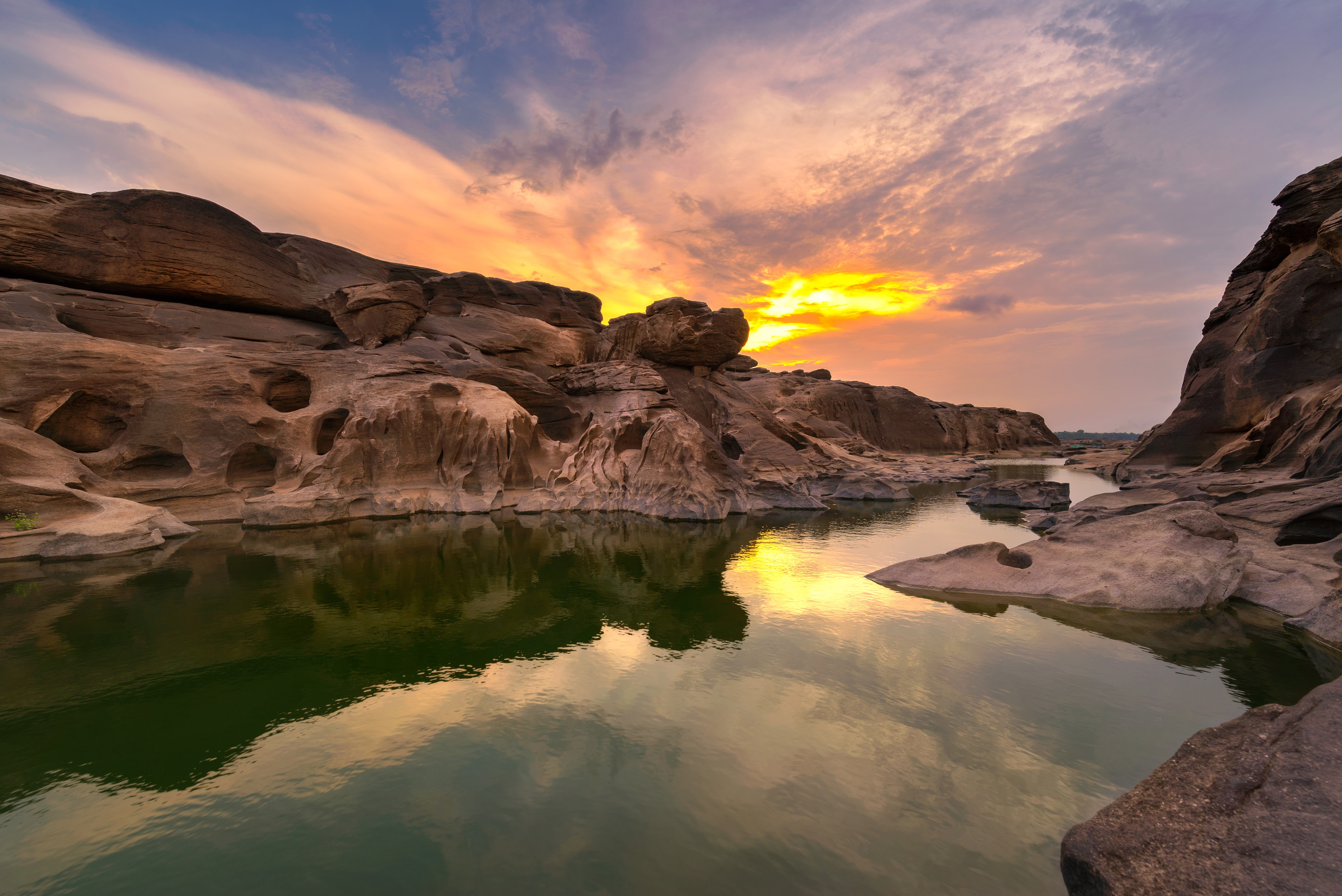 Sampanbok Natural Stone Park, Thailand, Sunrise HD Wallpaper